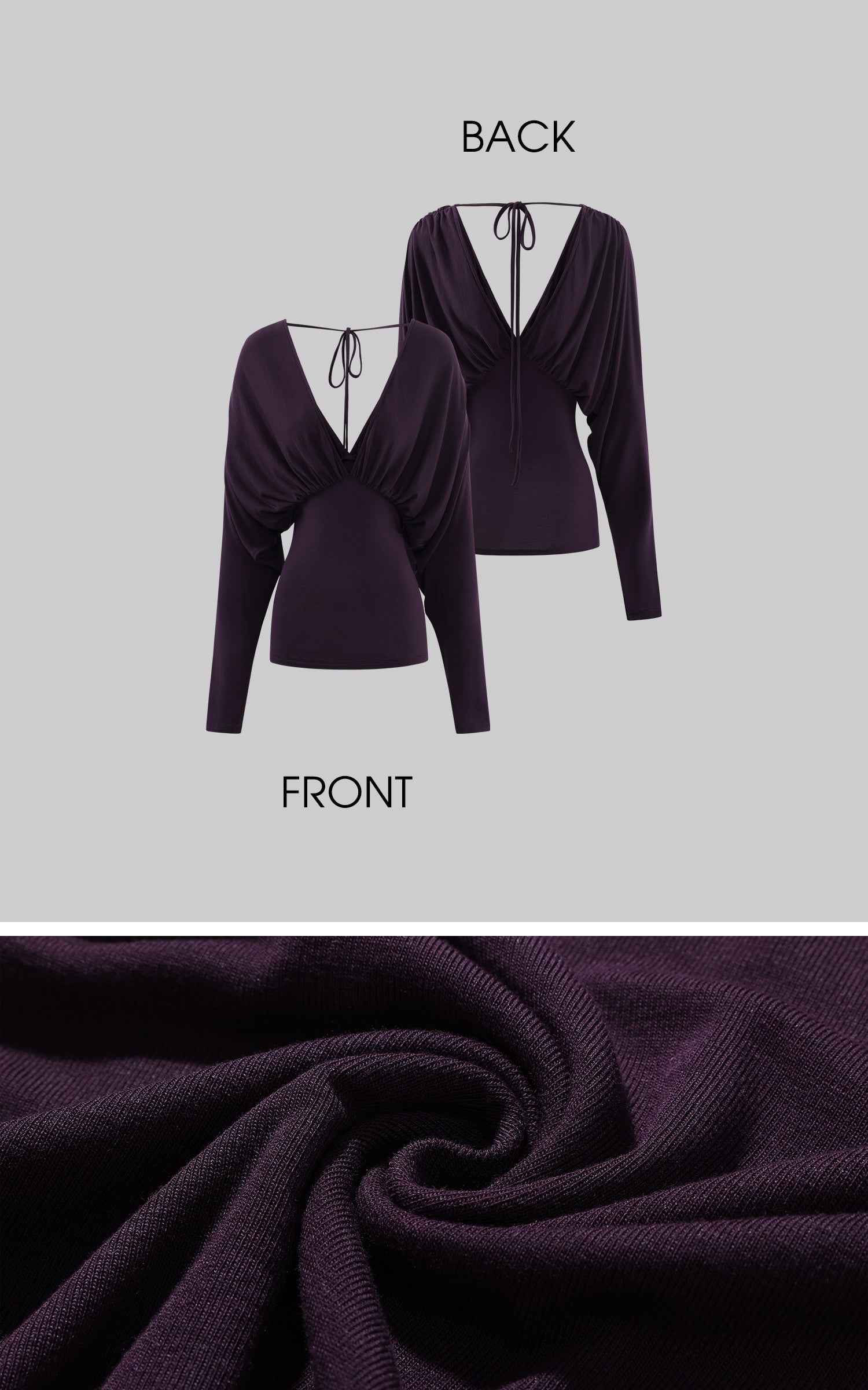 ROVENTE 딥 V 드레이프 긴팔 티셔츠와 슬림 크롭 팬츠 세트