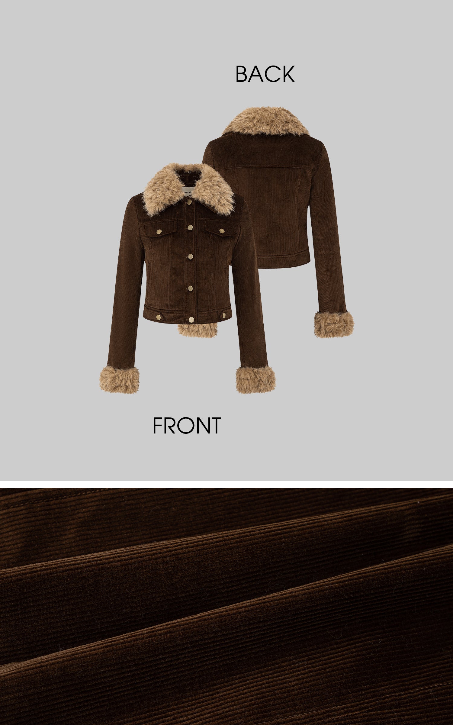 IAMXIAA 코듀로이 퍼 트림 자켓 &amp; 미니 쇼츠 세트