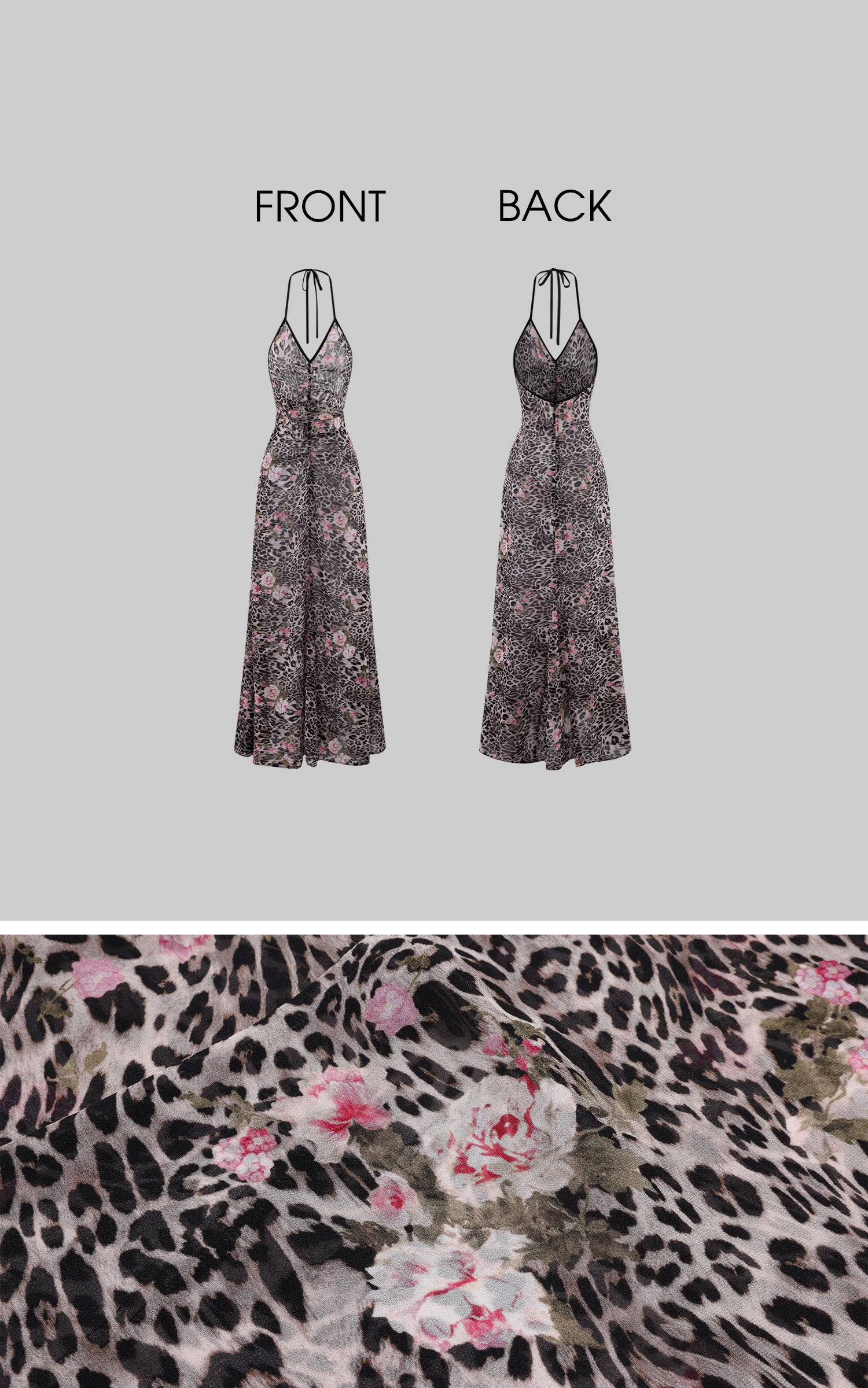 0122stepll レオパードローズハルターバックレスマキシドレス