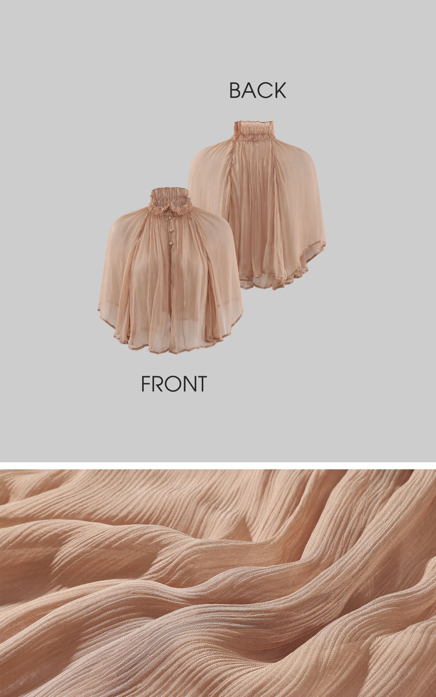 ROVENTE 시스루 플리츠 케이프 블라우스 &amp; 자수 뱅드 탑 세트