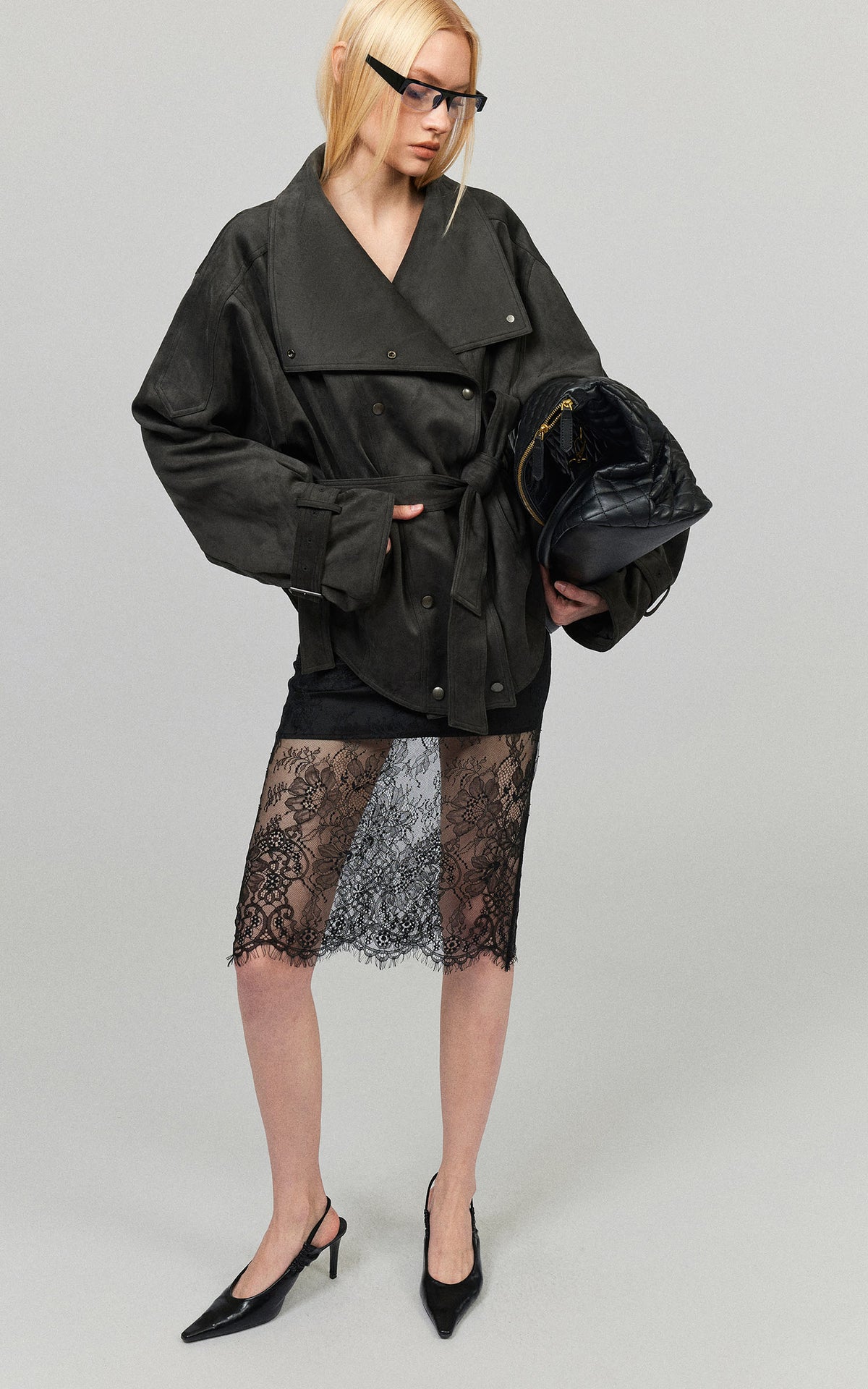 0122stepll Sheer Floral Lace Panel Low Rise Midi Skirt