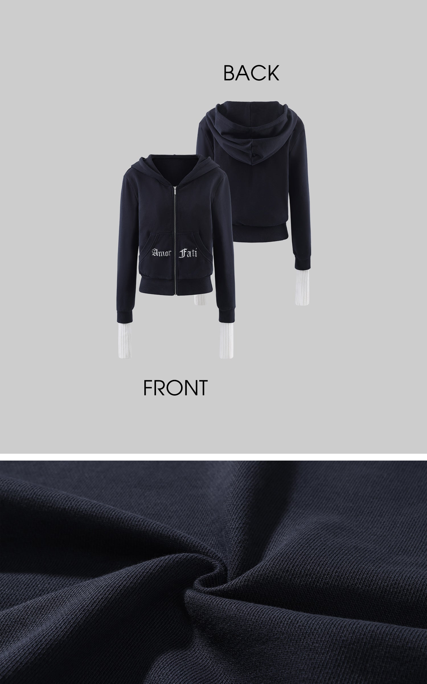Rase le sol Sweat à capuche zippé à manches superposées Amor Fati