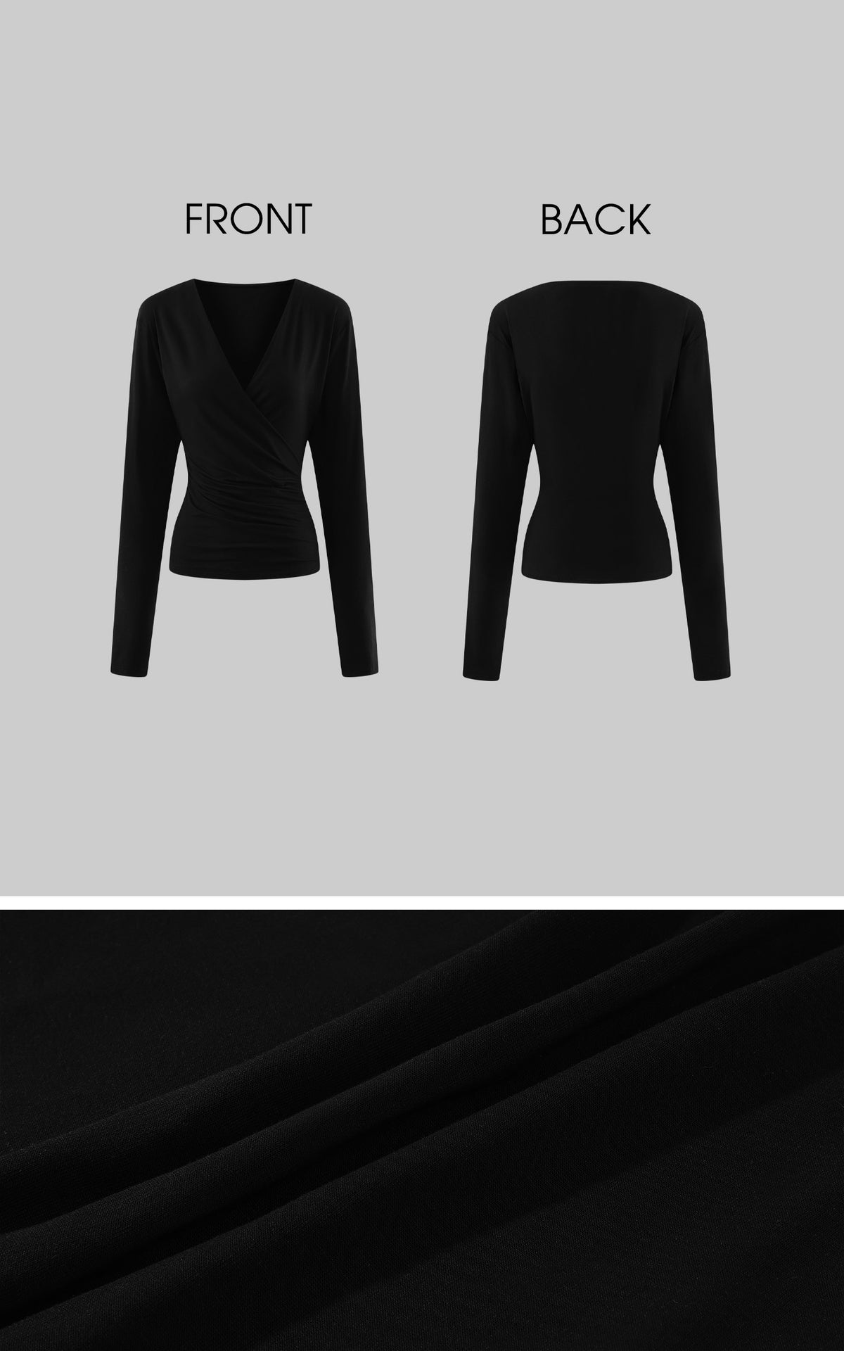 ROVENTE Plunging V-Neck Wrap-Effect Top with Ruched Waist &amp; Long Sleeves