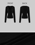 ROVENTE Plunging V-Neck Wrap-Effect Top with Ruched Waist & Long Sleeves