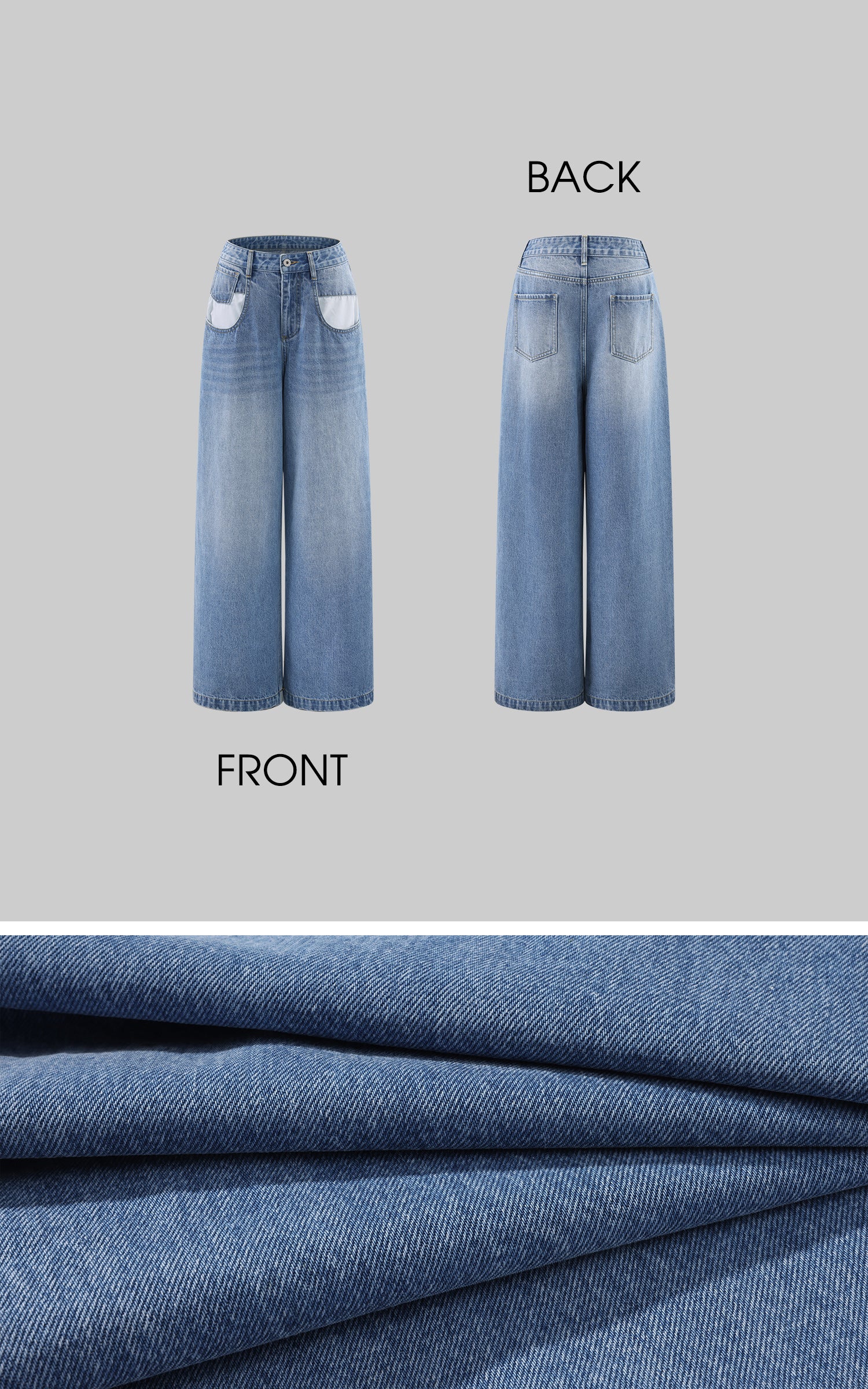 0122stepll Contrast Pocket Wide-Leg Denim Pants
