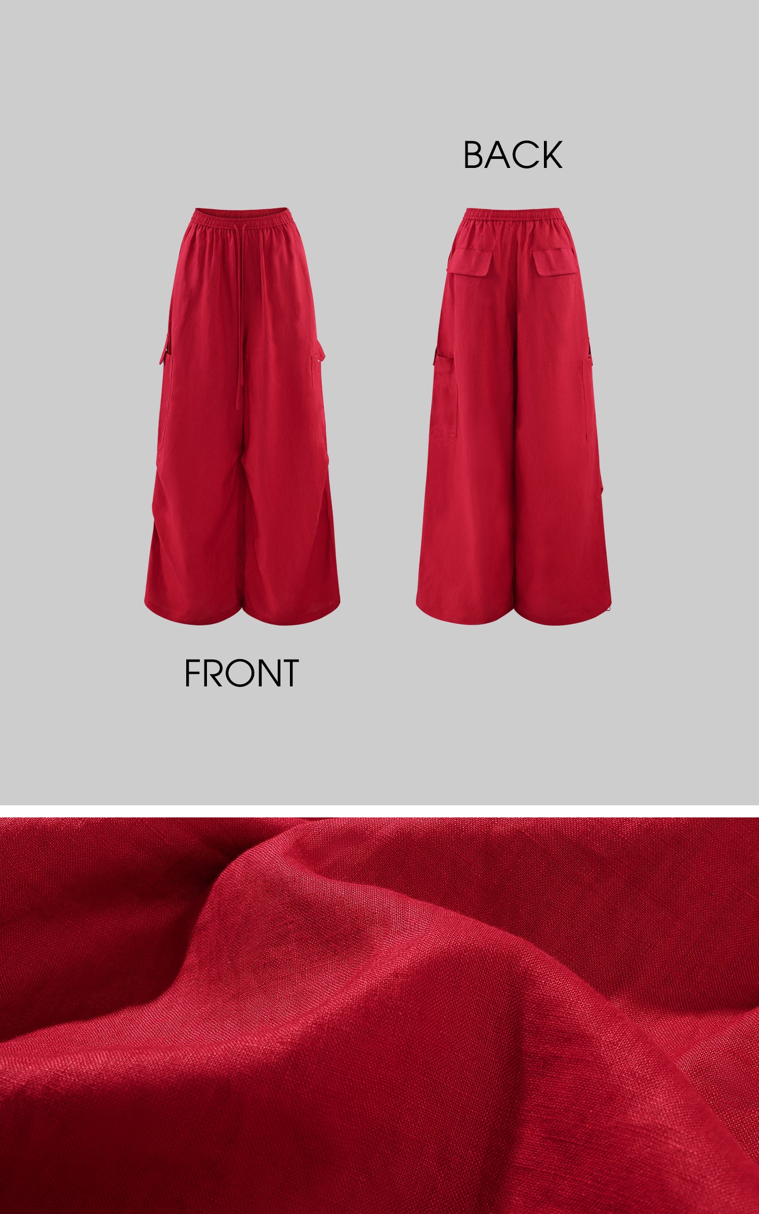 ROVENTE Pantalon cargo rouge à jambe large et cordon de serrage