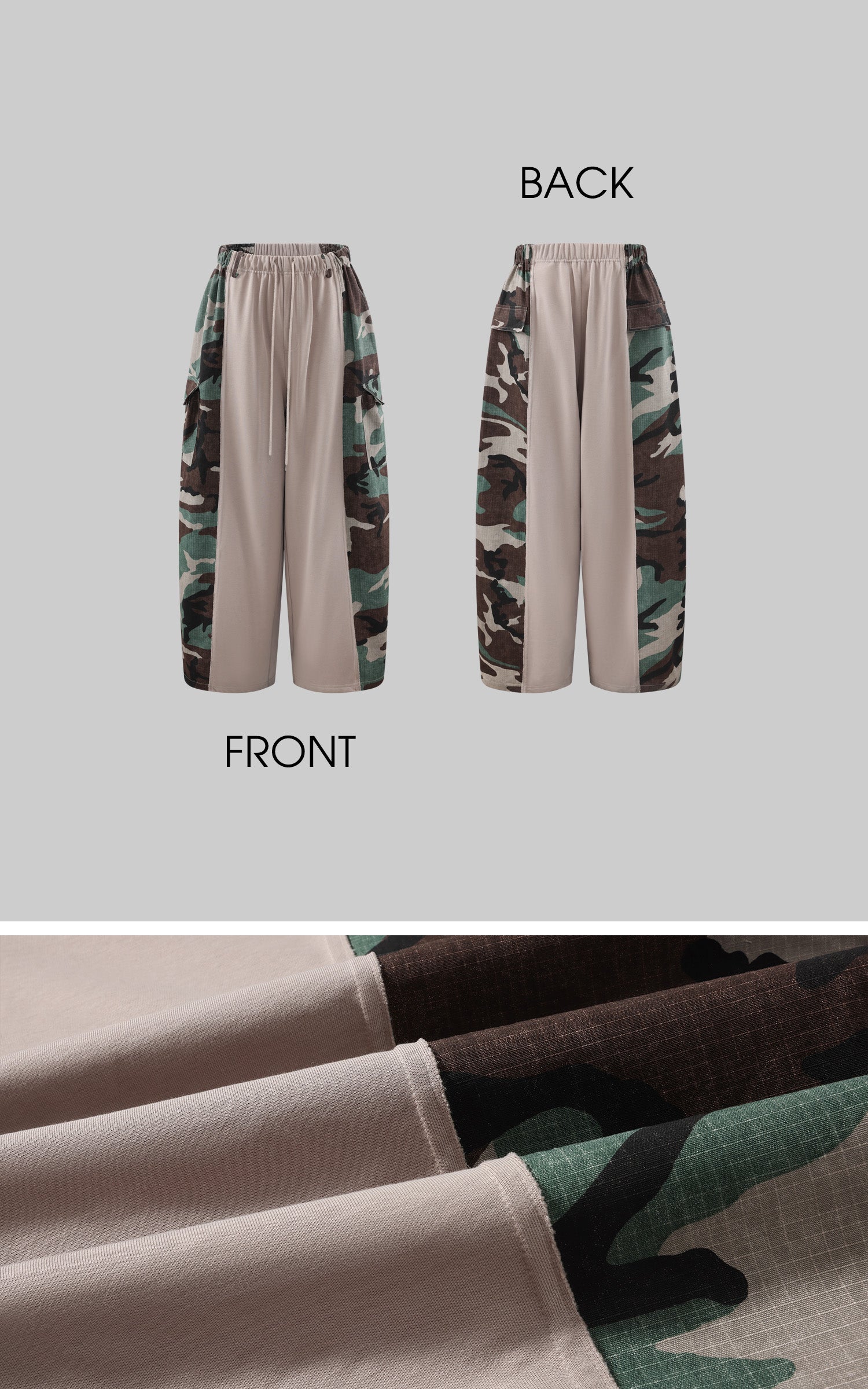 WARDEN EDGE Camo Panel Wide Leg Pants Drawstring Utility Cargo Pants