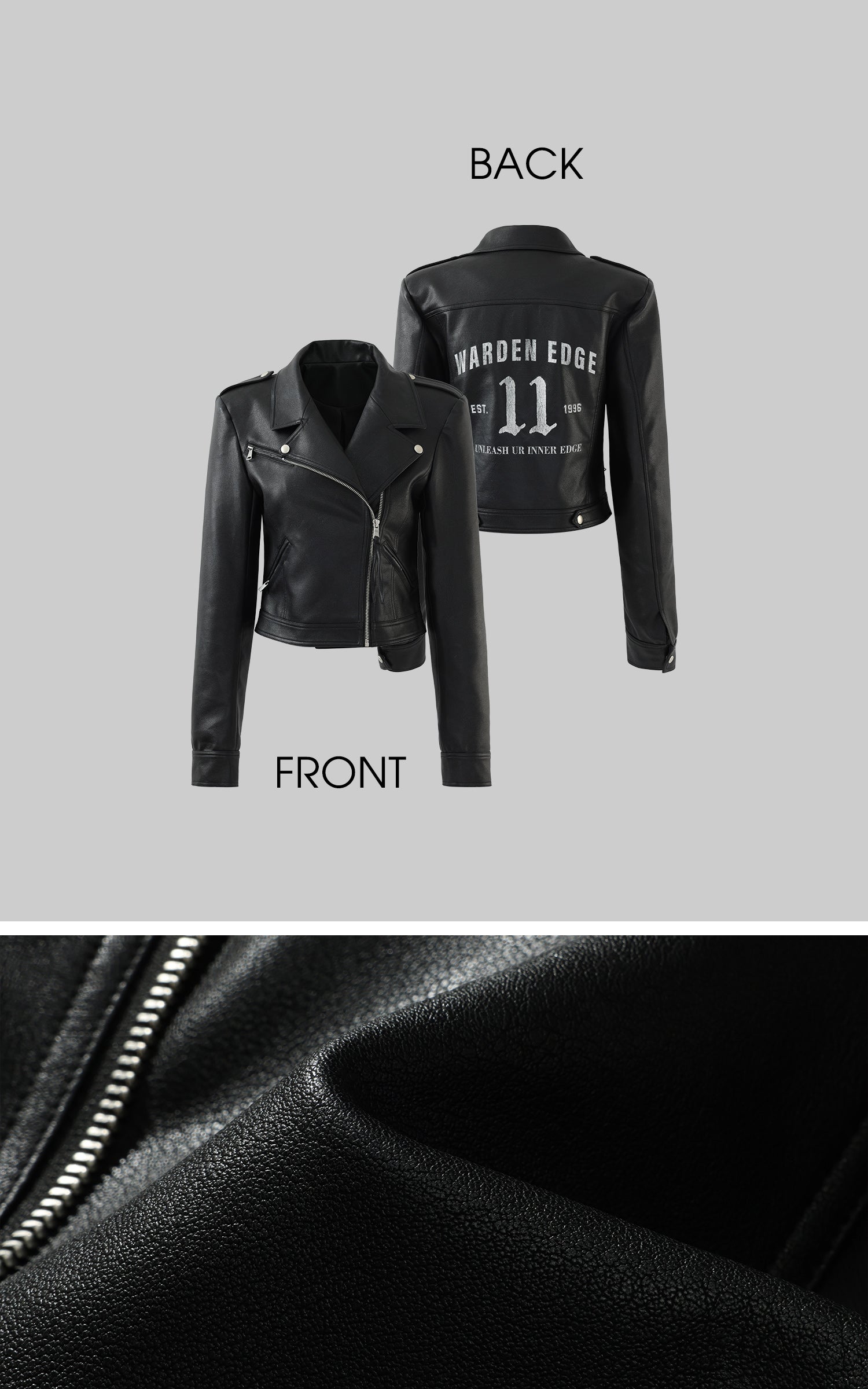 WARDEN EDGE Cropped Leather Jacket with Zipper Detail