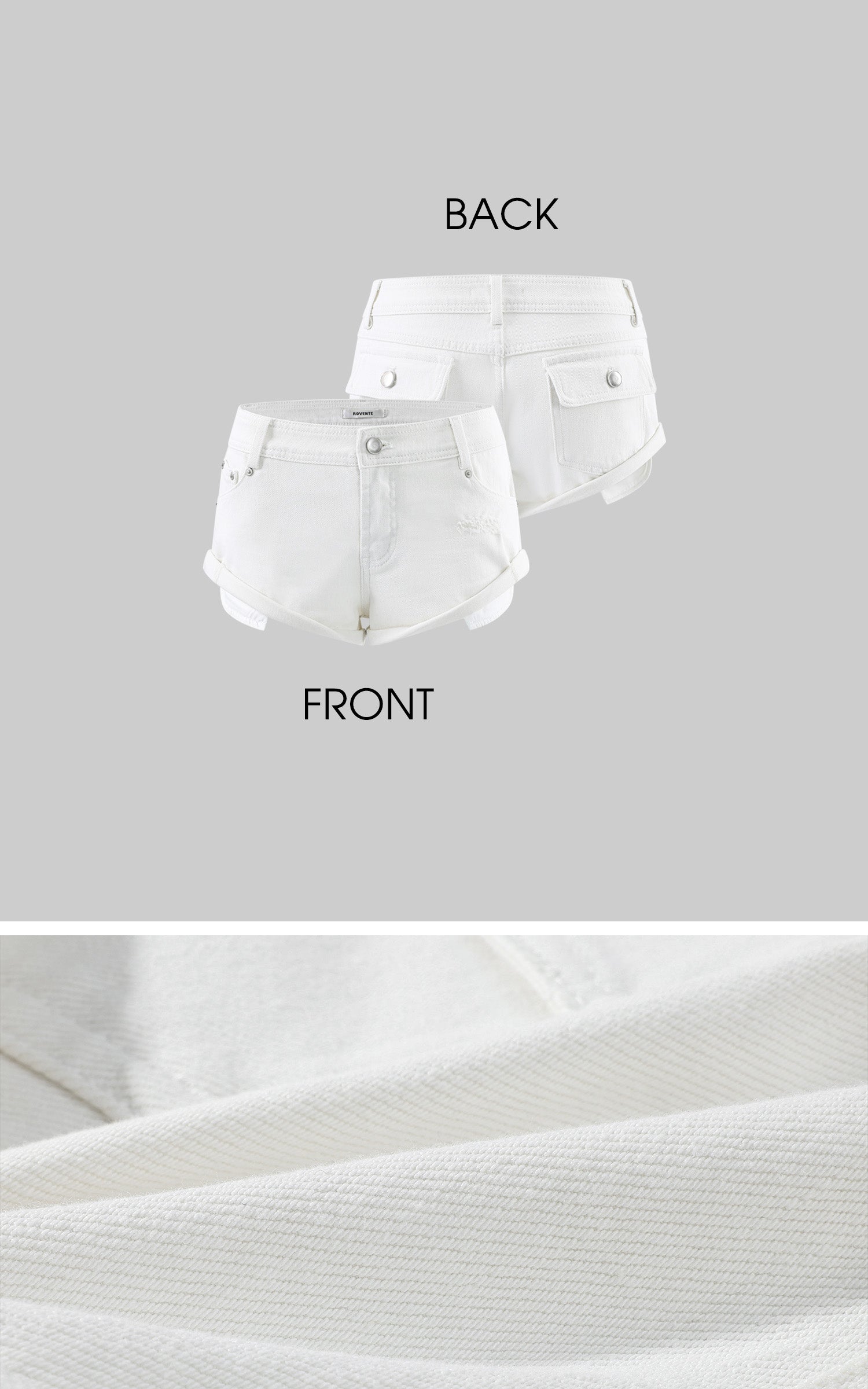 ROVENTE Low Rise White Denim Mini Shorts