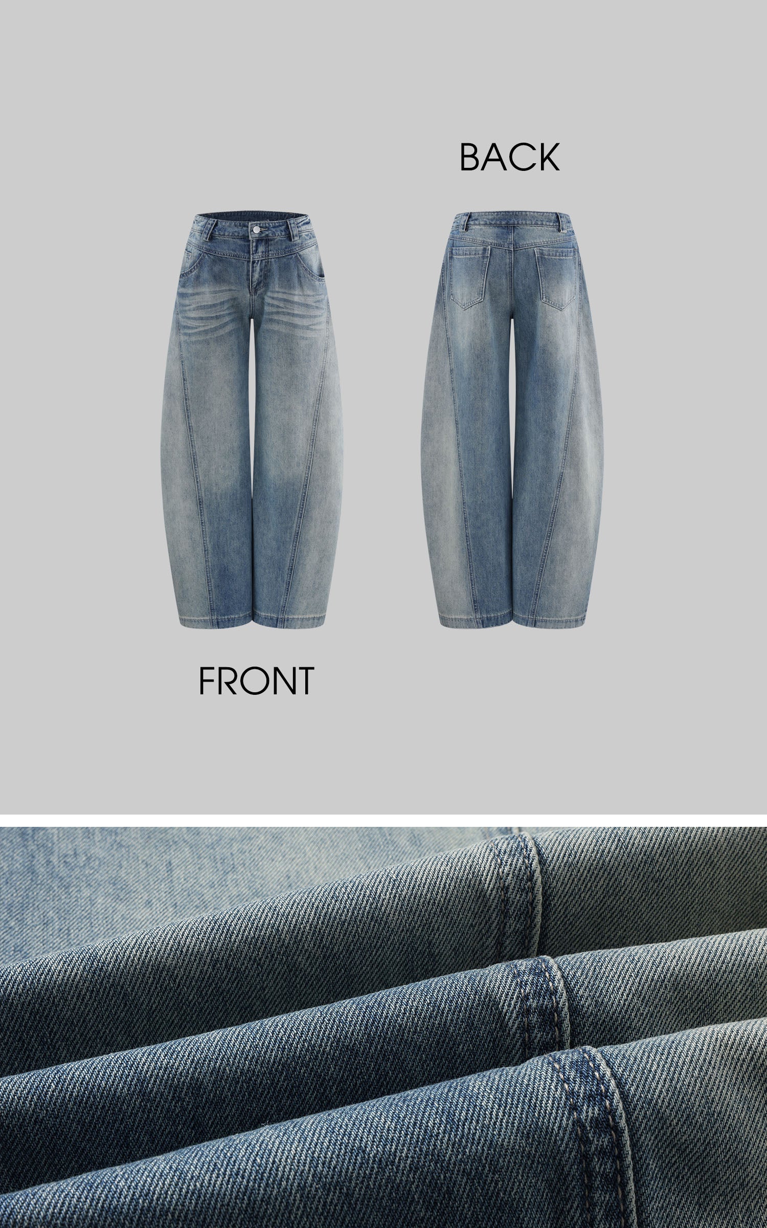 Rase le sol Jean en denim sculpté à jambe large délavé