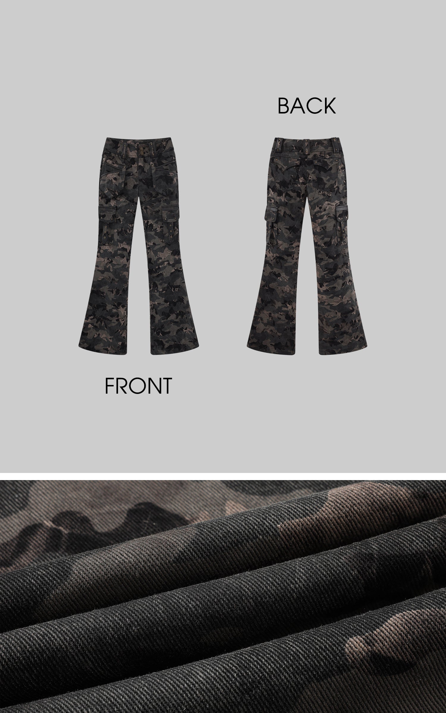 Pantalon cargo évasé camouflage