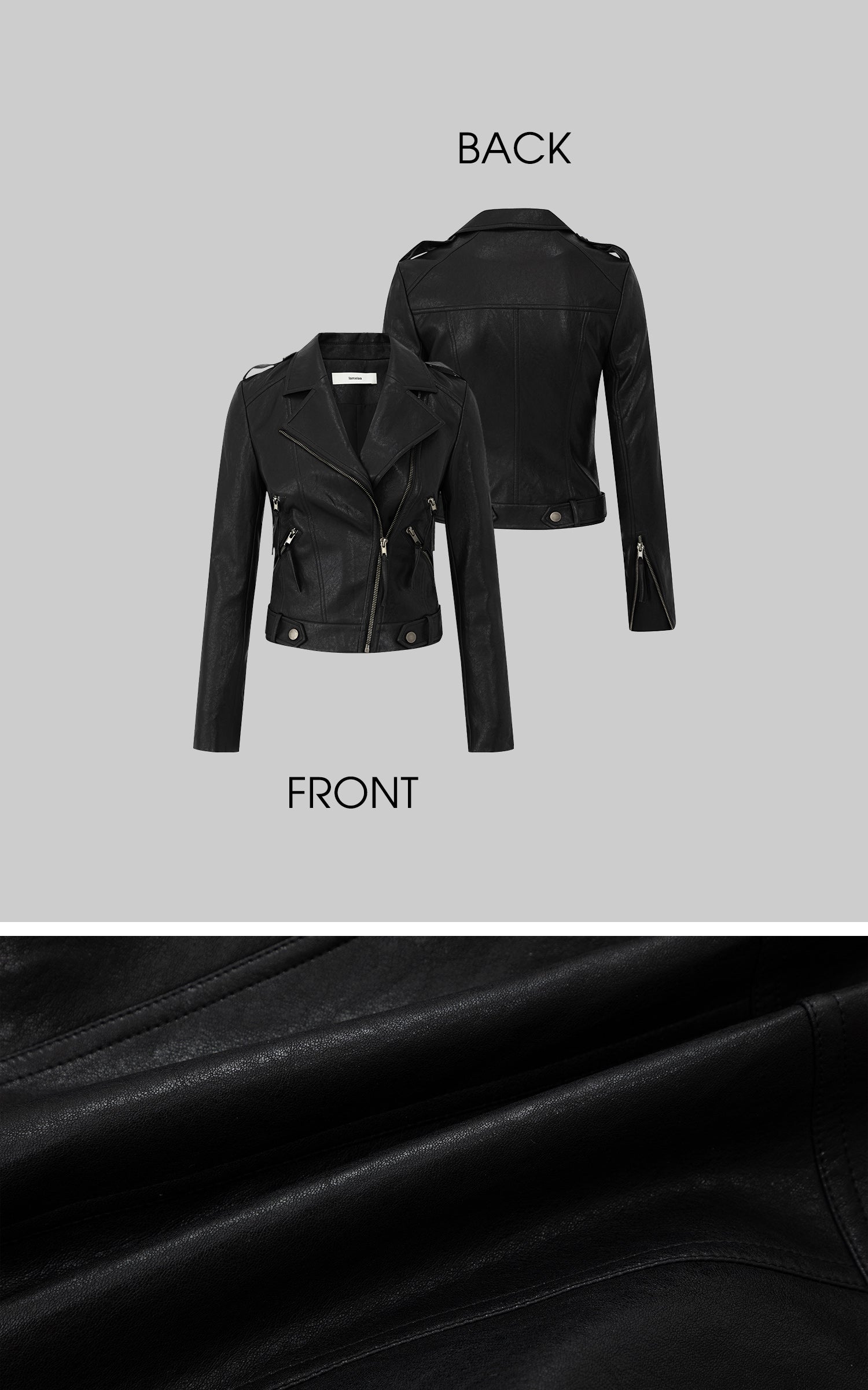 IAMXIAA Faux Leather Moto Jacket Cropped Fit with Zipper Details