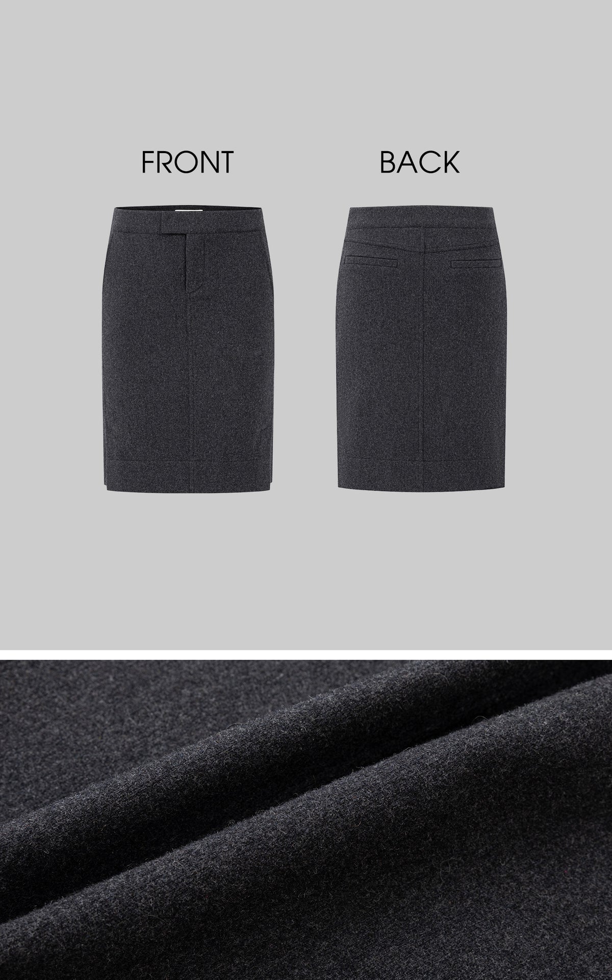 IAMXIAA Vintage-Inspired Charcoal Grey Tailored Knee-Length Pencil Skirt with Side Slit