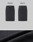 IAMXIAA Vintage-Inspired Charcoal Grey Tailored Knee-Length Pencil Skirt with Side Slit