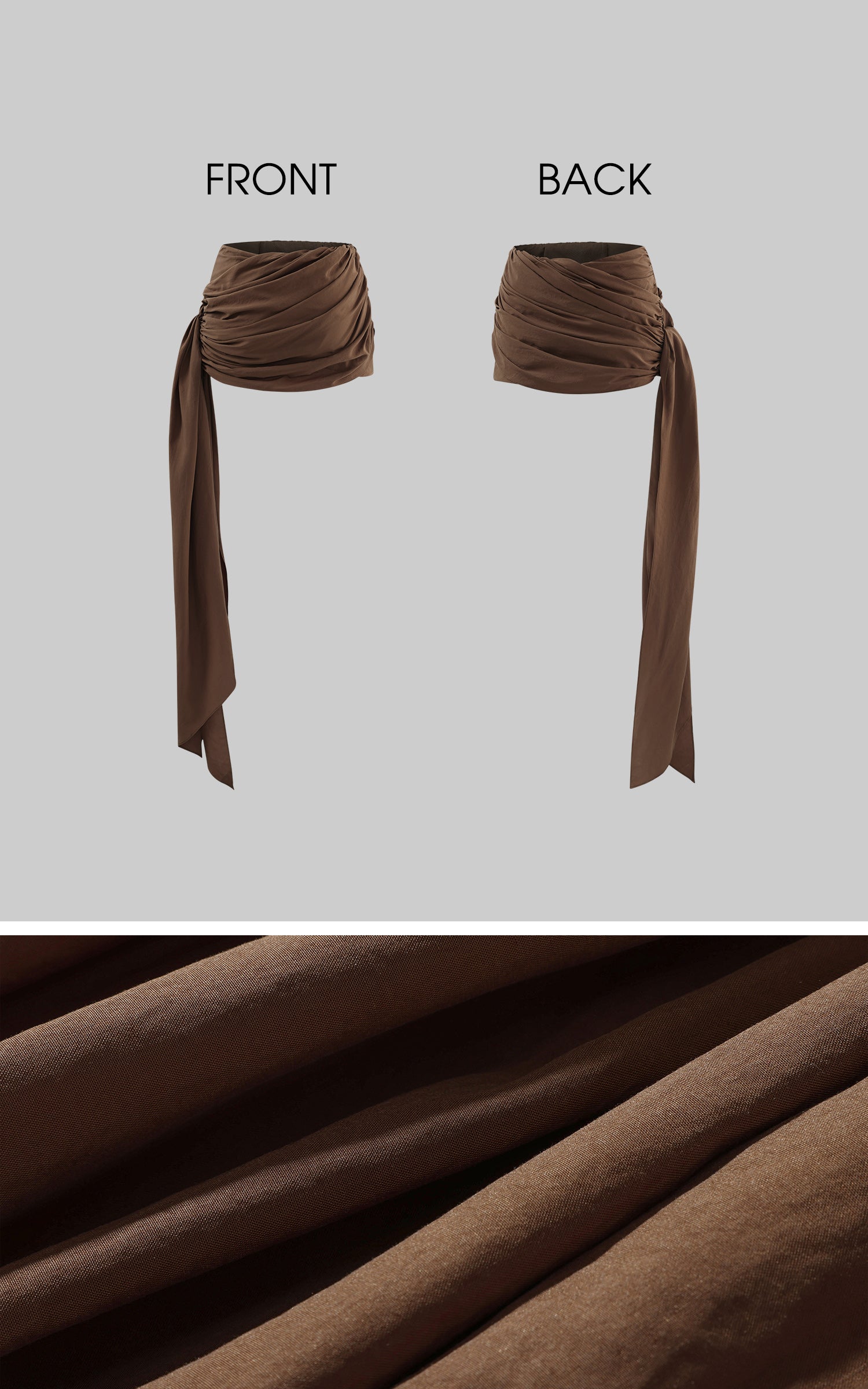 ROVENTE Draped Mini Skirt with Side Tie and Long Flowing Sash