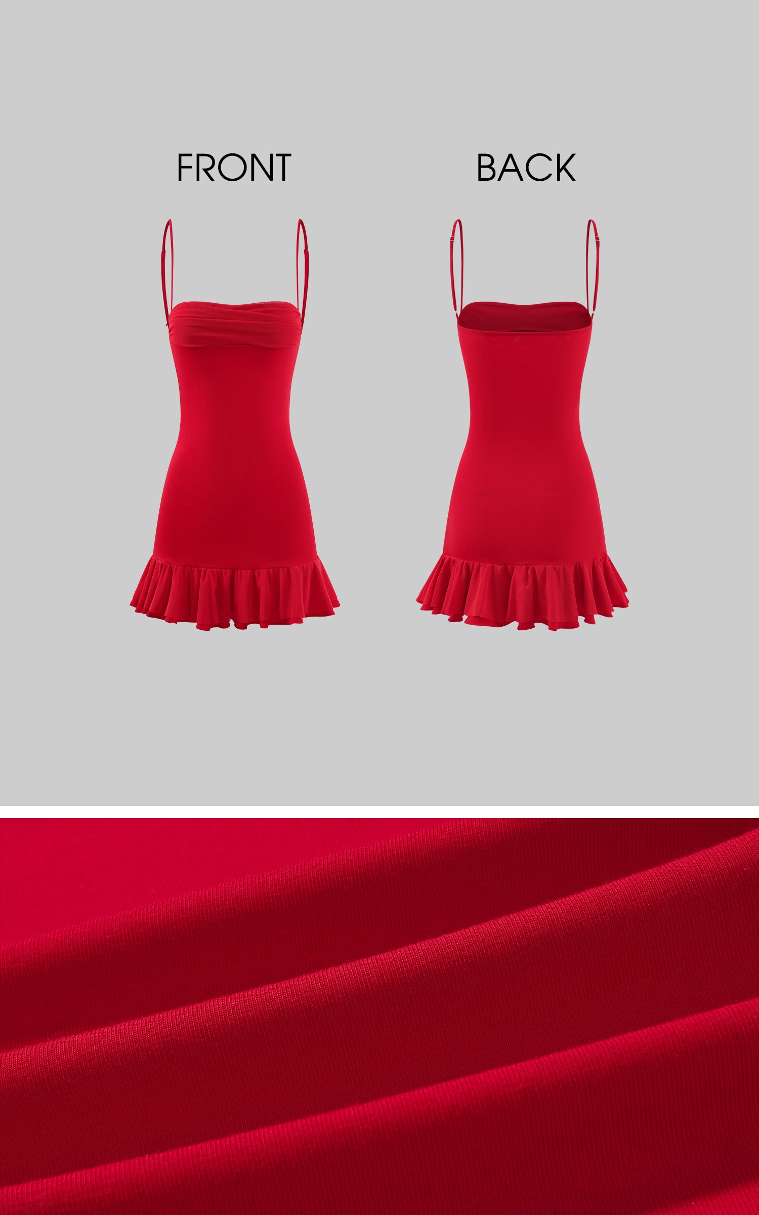 Rase le sol Ruched Spaghetti Strap Mini Dress with Soft Ruffle Hem