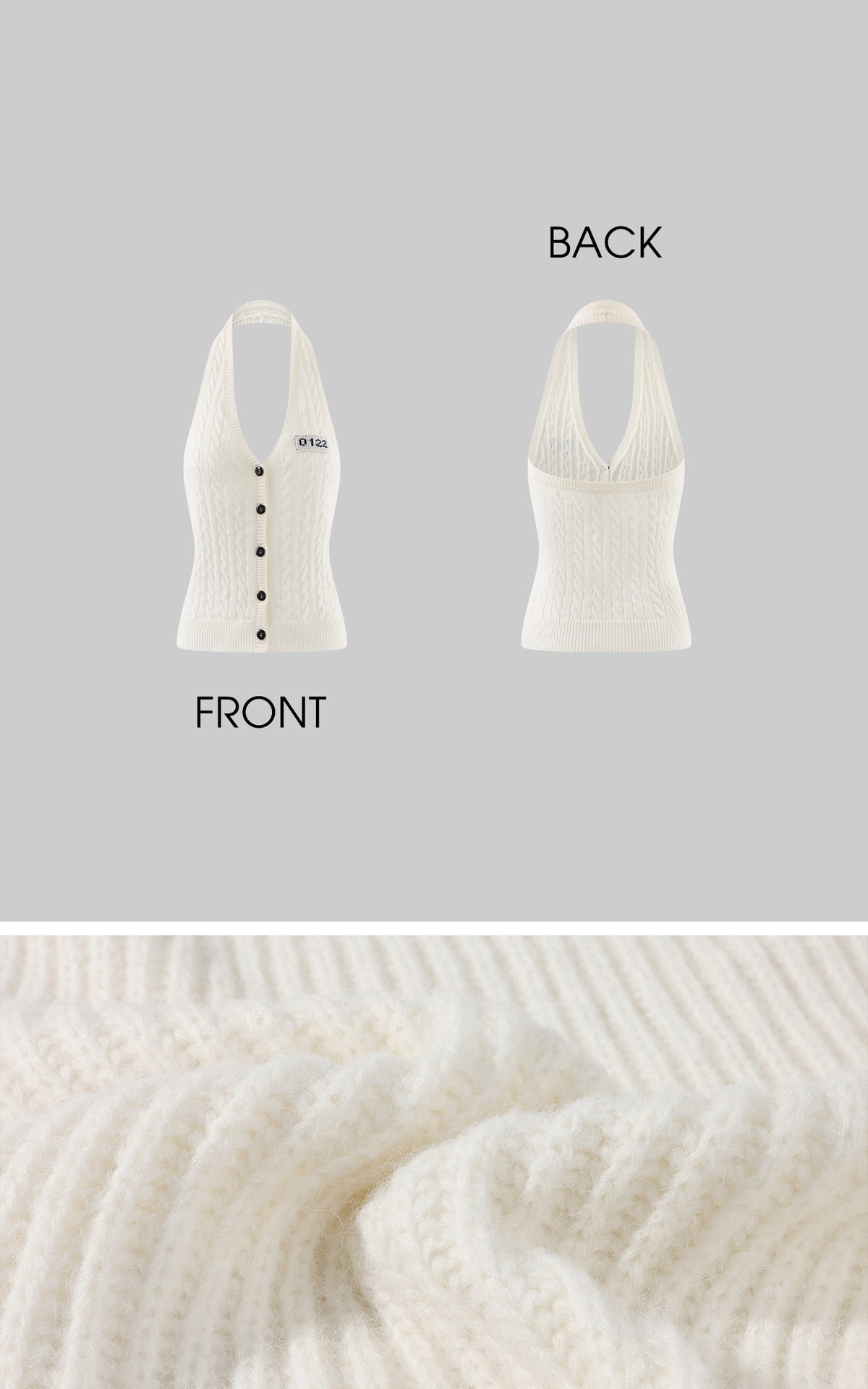 0122stepll Cable Knit Halter Button Vest