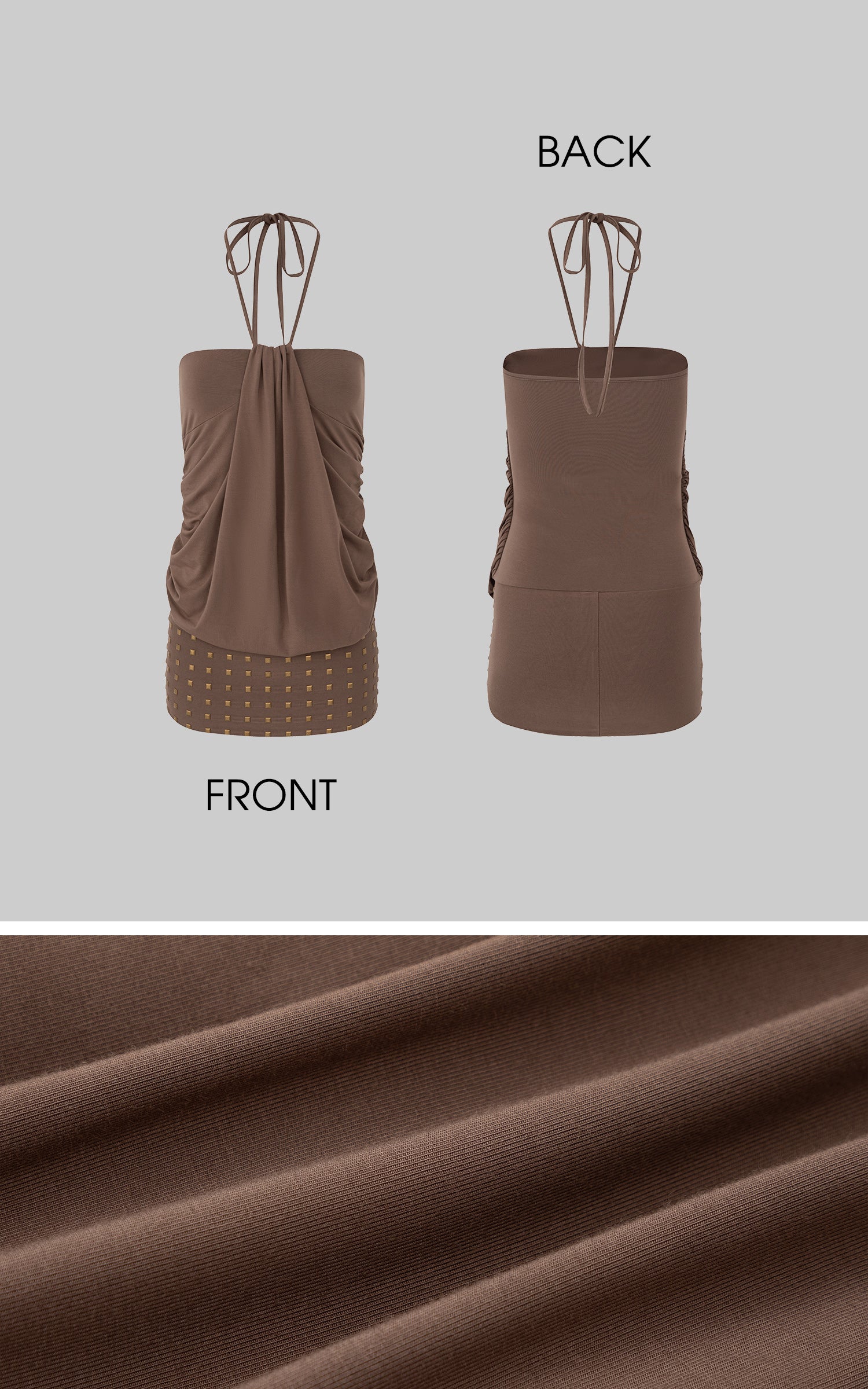 IAMXIAA Halter Mini Dress with Drape Detail and Studded Hem