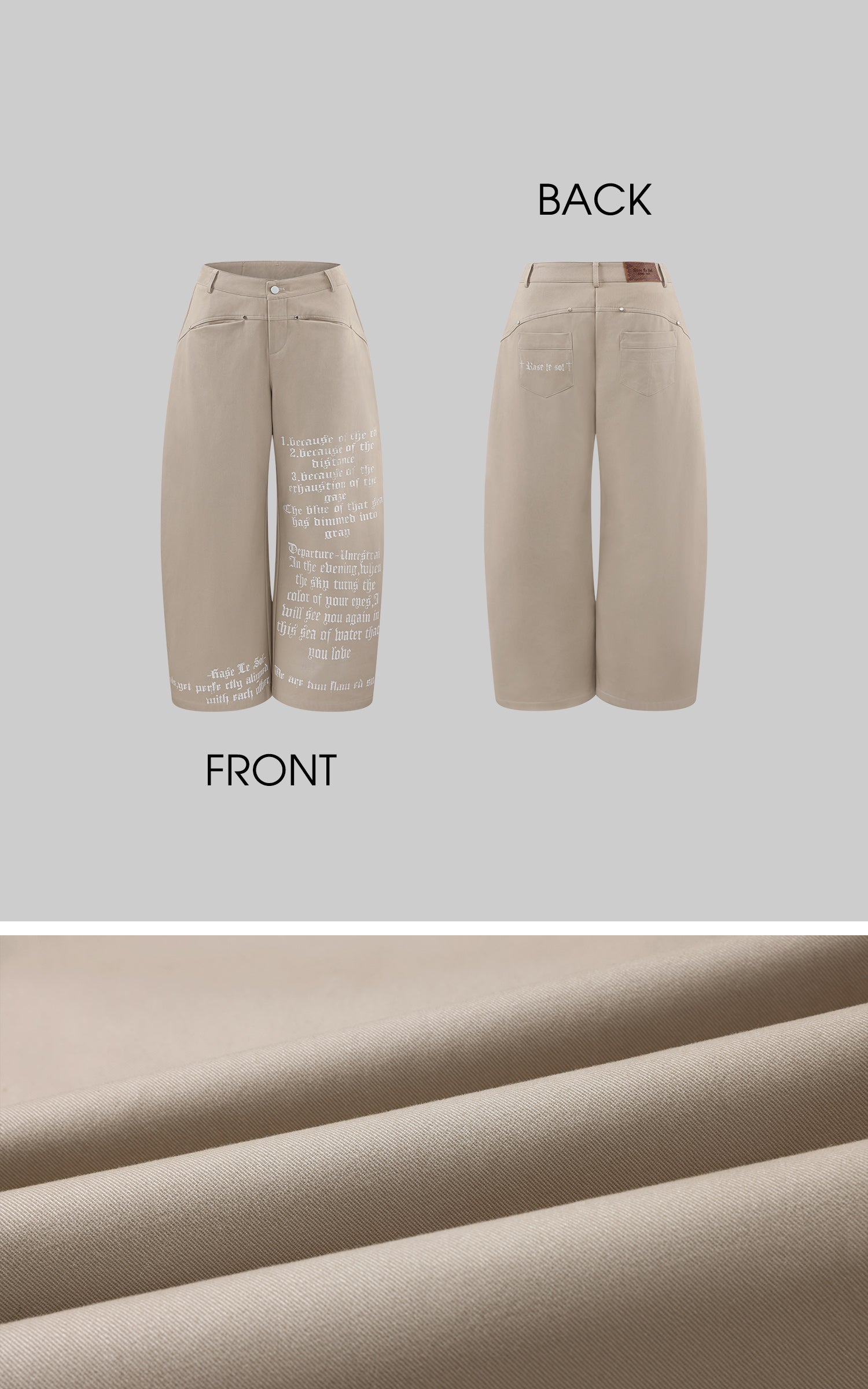 Rase le sol プリントワイドレッグトラウザー ベージュパネル カジュアルスタイル