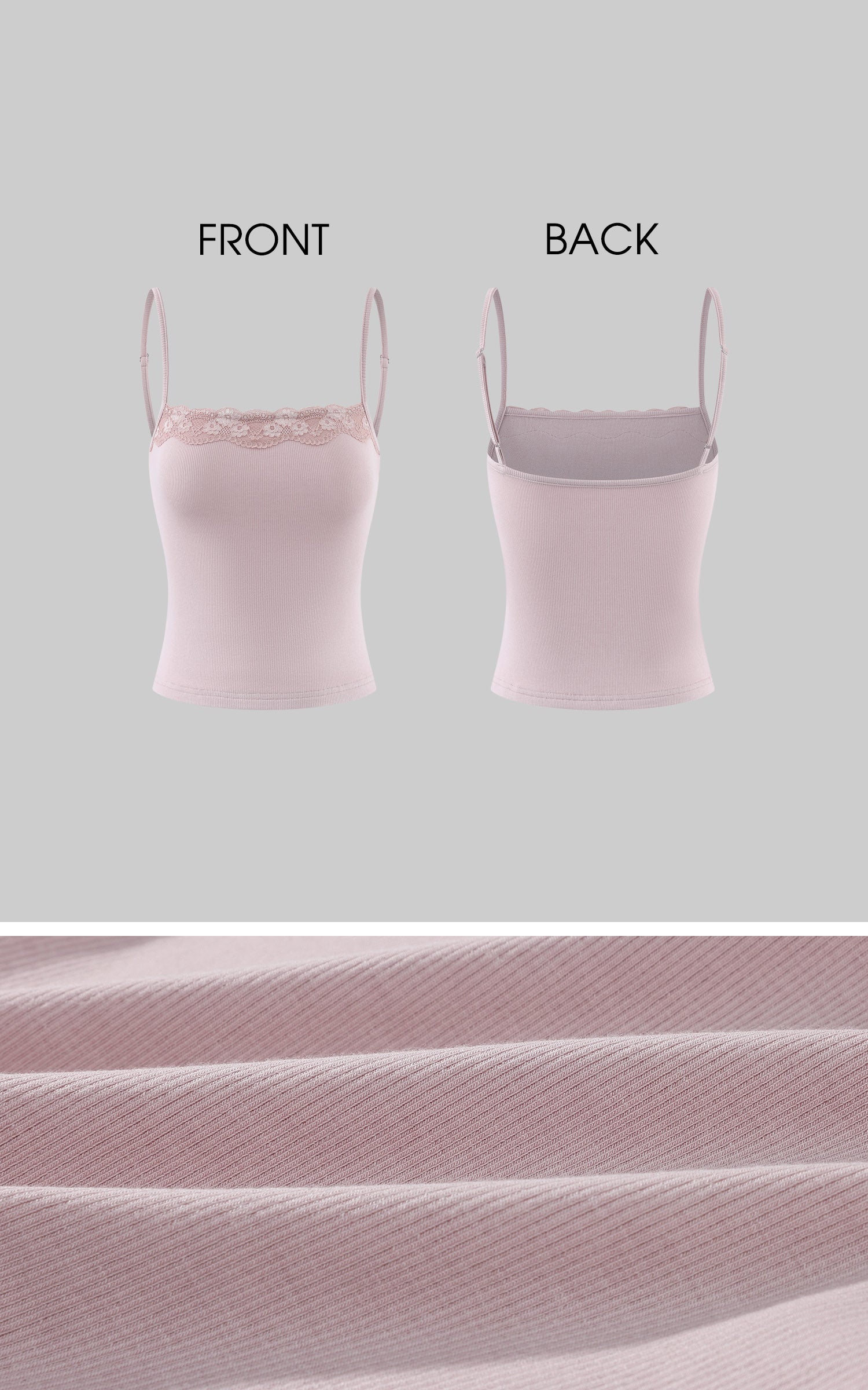 Hydrae Lace-Trim Ribbed Slim-Fit Cami Top with Adjustable Spaghetti Straps