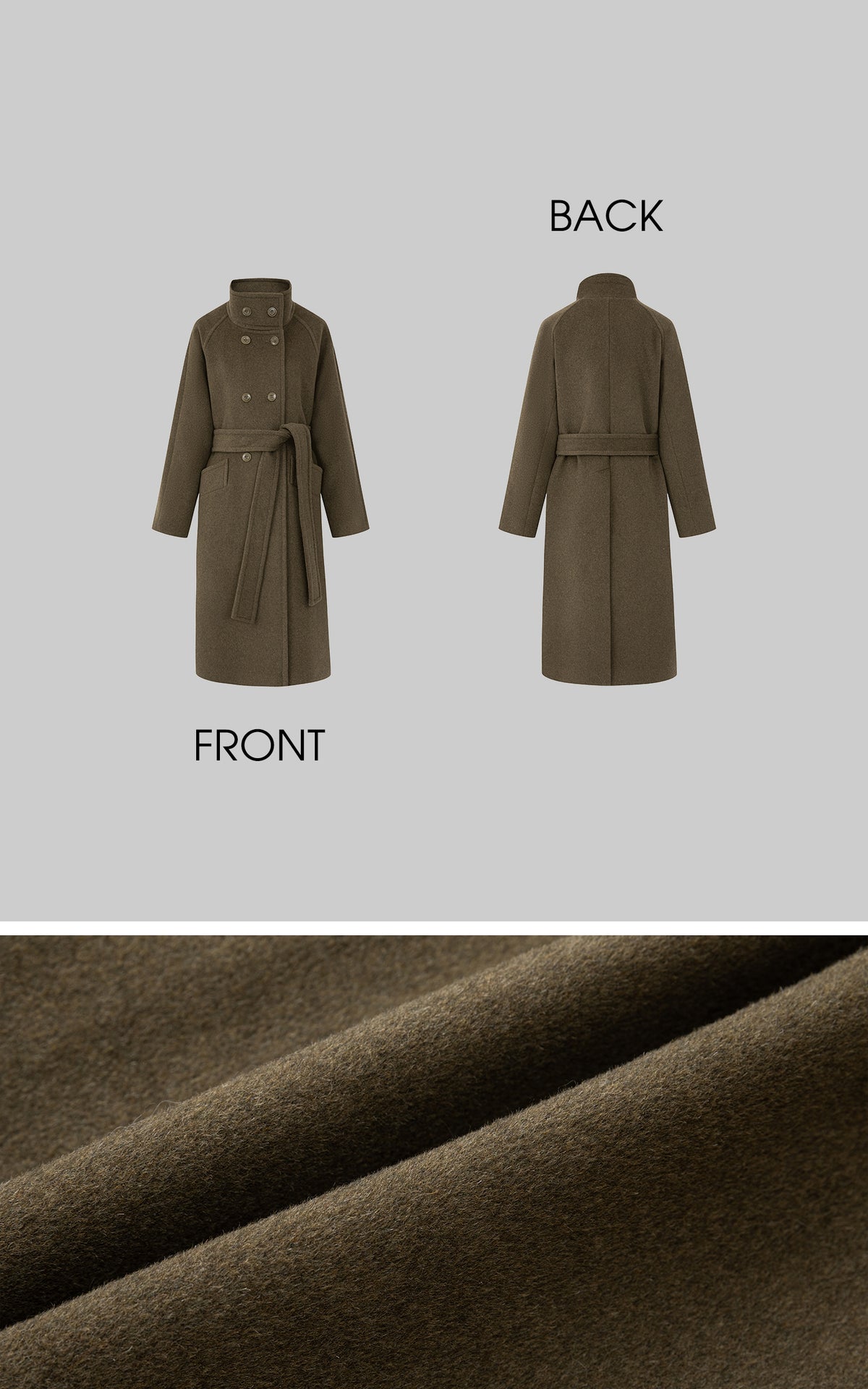 IAMXIAA Manteau long croisé à ceinture en mélange de laine