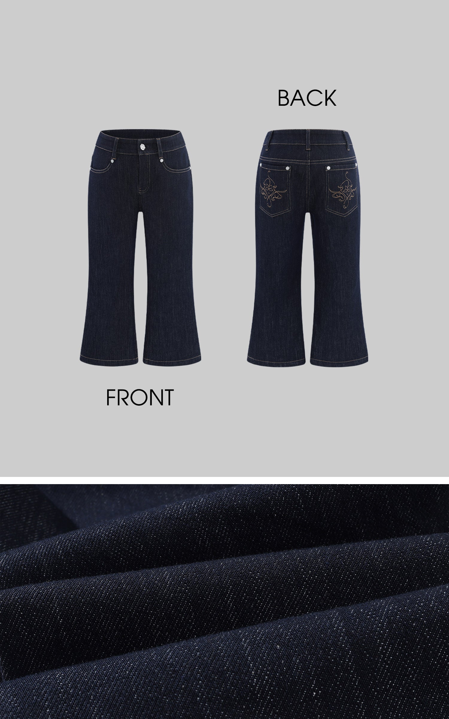 Hydrae Dark Indigo Embroidered Cropped Flare Denim Pants