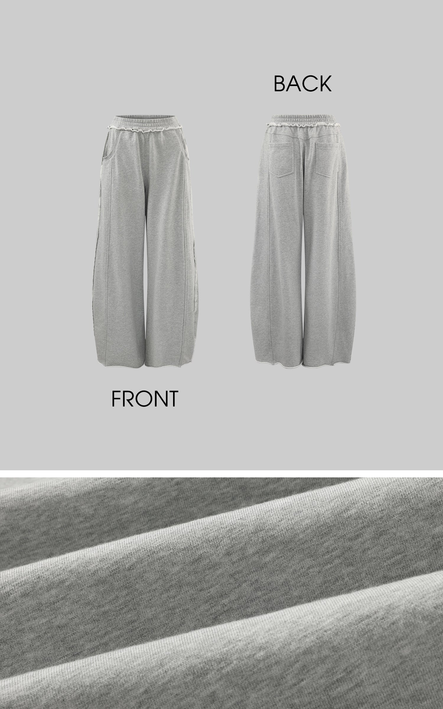 Rase le sol Ruffled Waist Wide-Leg Sweatpants in Heather Grey
