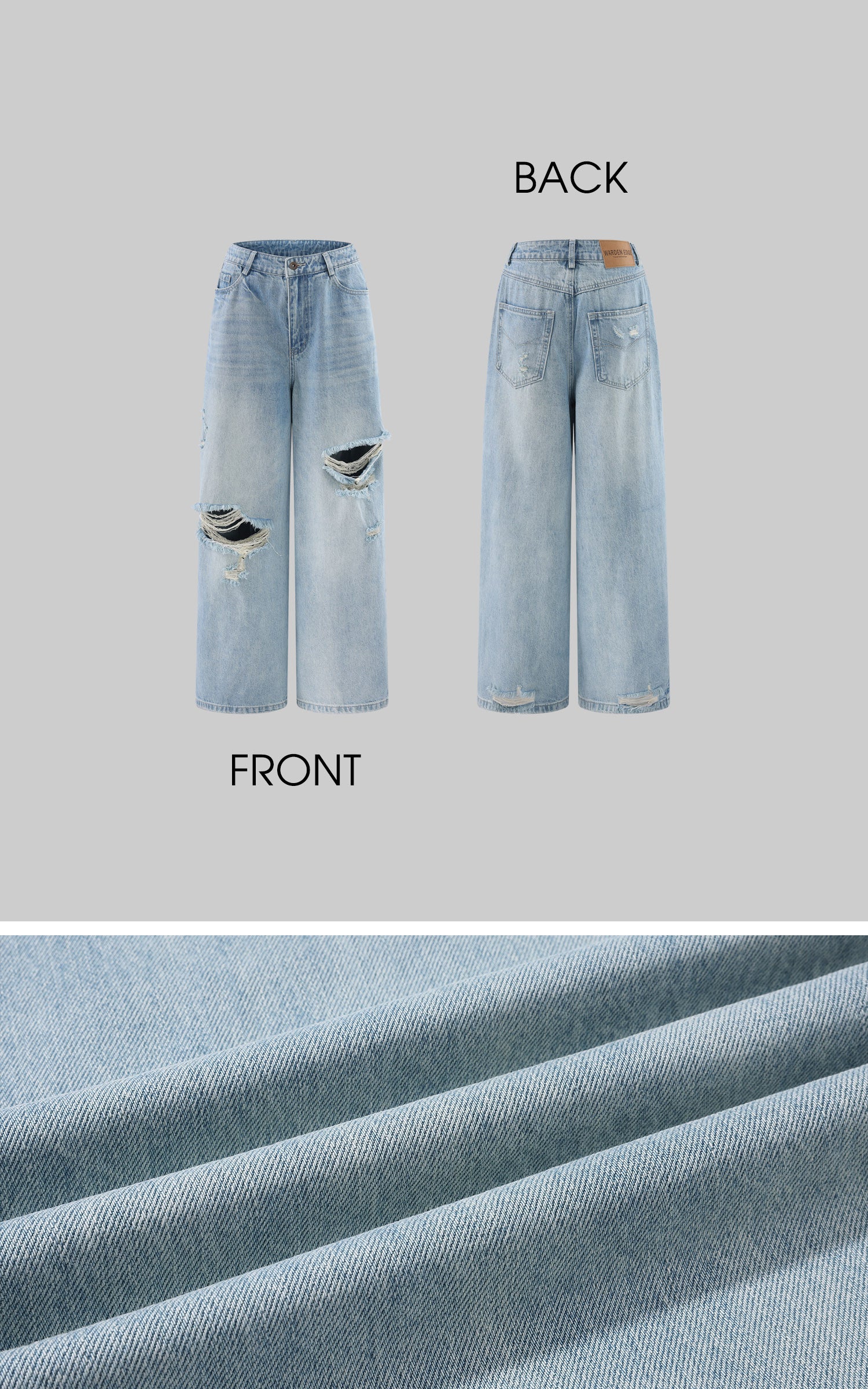 WARDEN EDGE Distressed Wide Leg Denim Pants