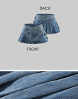 WARDEN EDGE Double-Belt Pleated Denim Mini Skirt