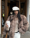 ROVENTE Faux Fur Jacket with Scarf Detail