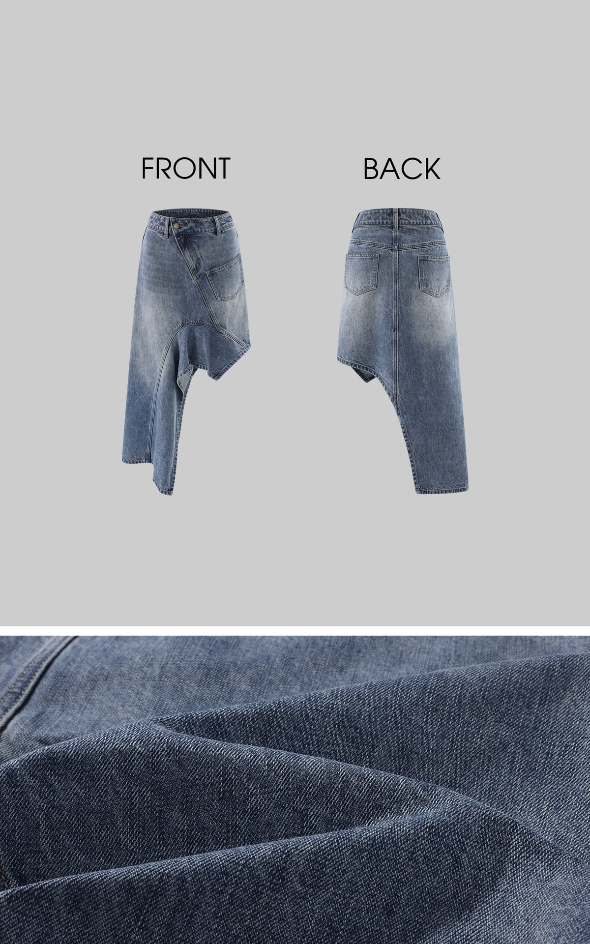 0122stepll Deconstructed Asymmetric Denim Midi Skirt