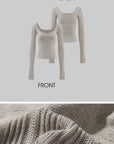 Rase le sol Grey Knit Sheer Long Sleeve Top with Minimalist Bra Layered Set