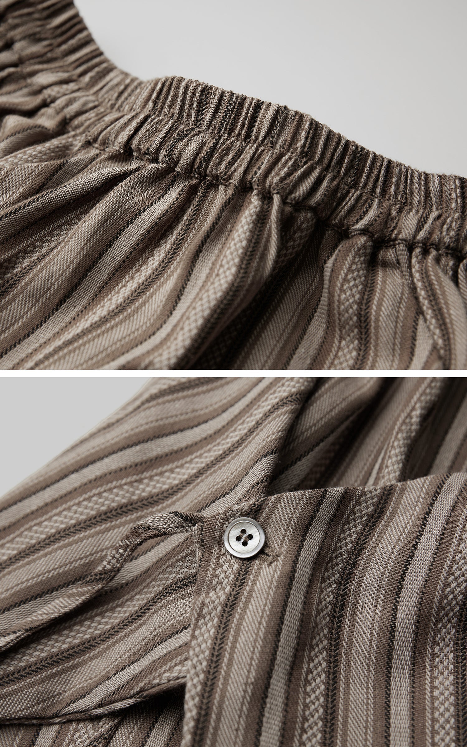 DOINDULGE Draped Asymmetric Wide-Leg Trousers in Textured Stripe