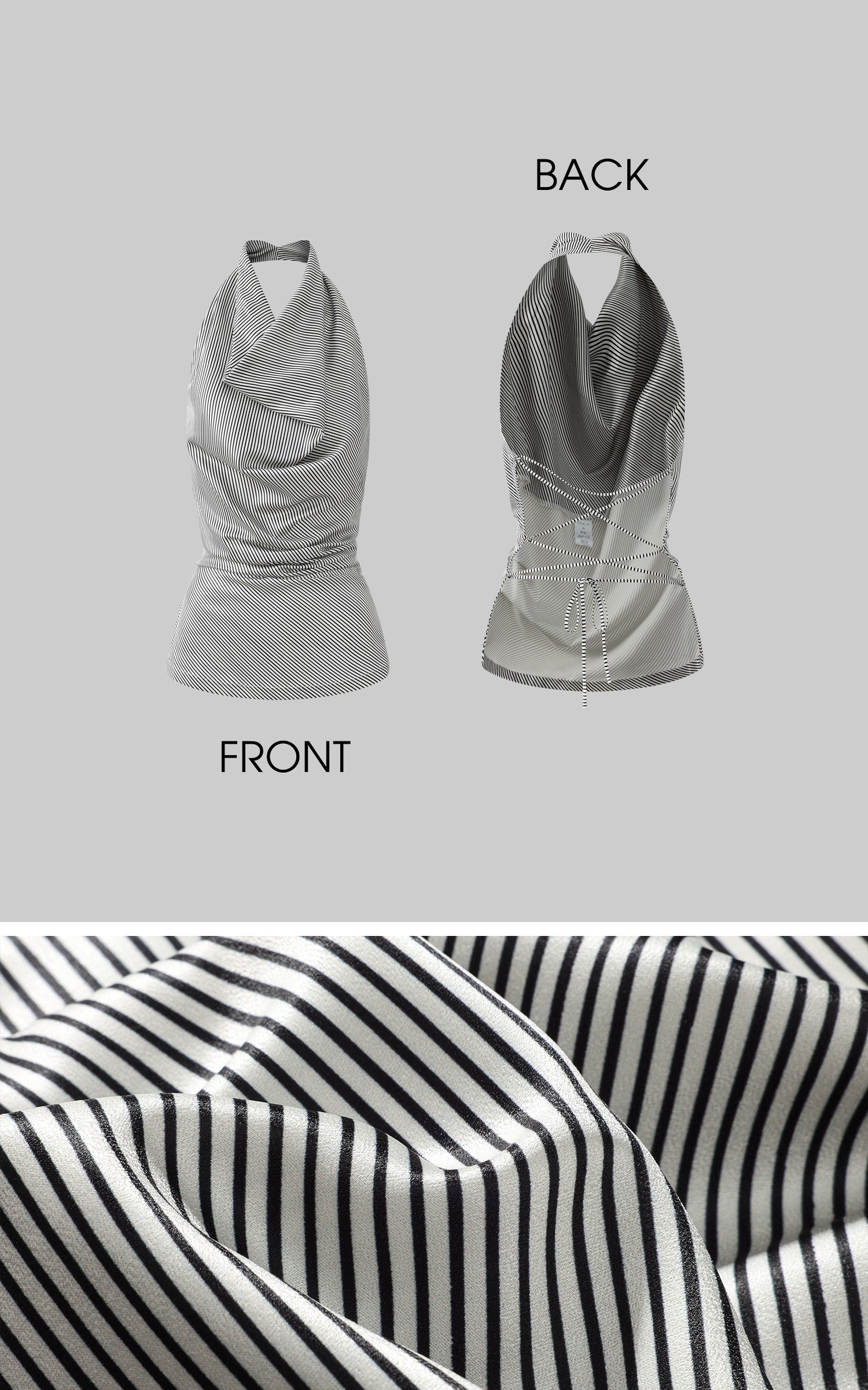 0122stepll Pinstripe Open-Back Draped Halter Top