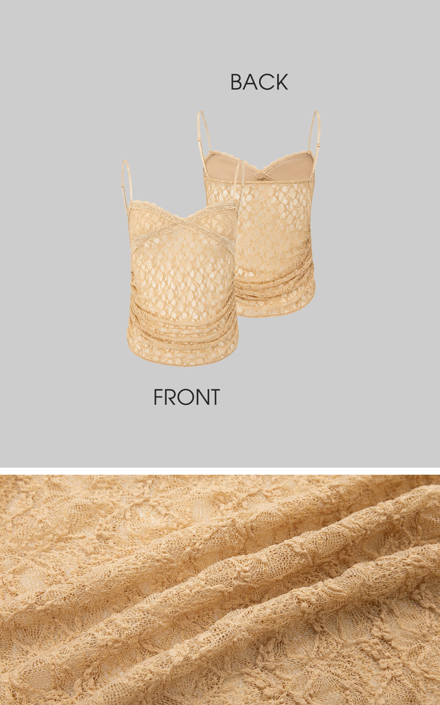 IAMXIAA Haut Cami Froncé en Dentelle