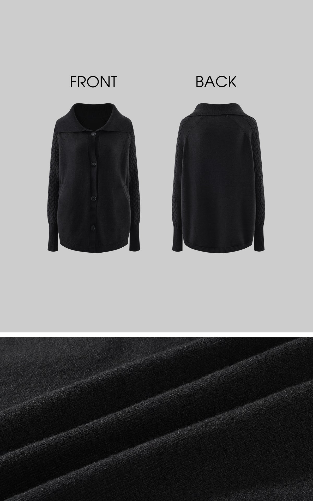 WARDEN EDGE Cable-Knit Oversized Collar Cardigan