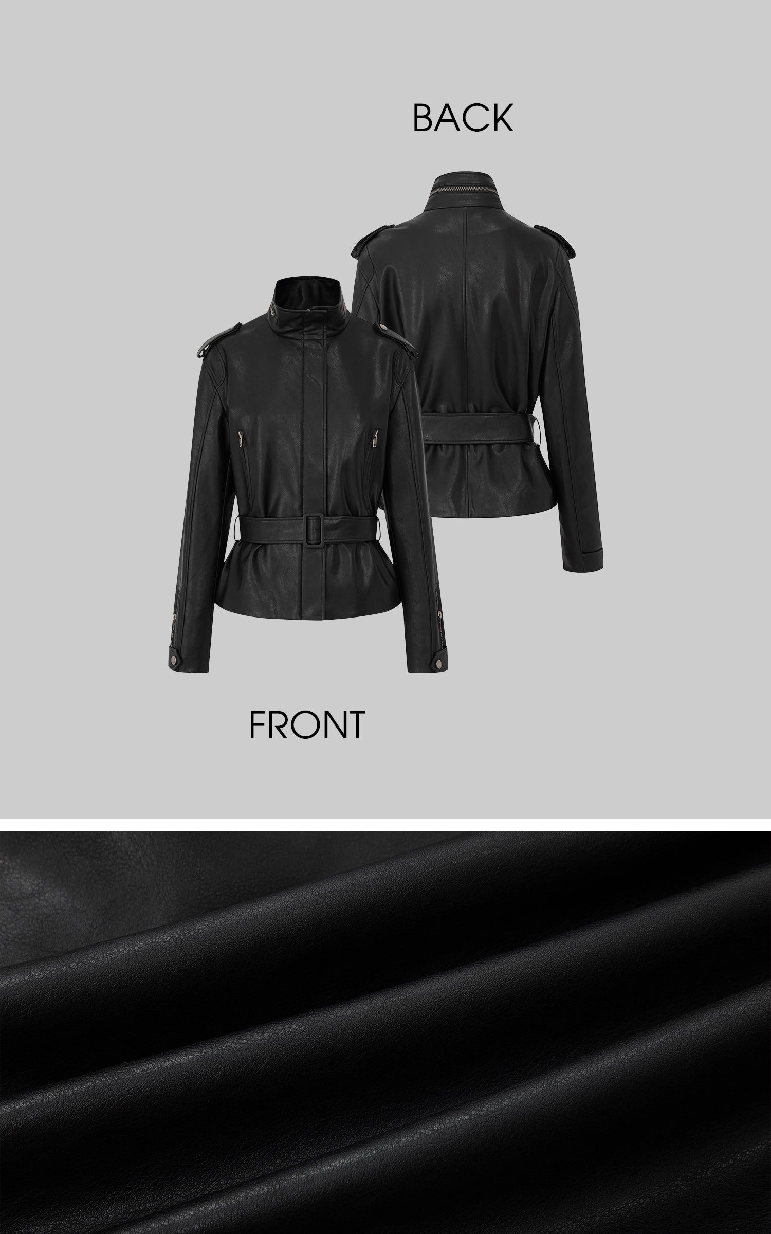 IAMXIAA Belted High-Neck Faux Leather Jacket