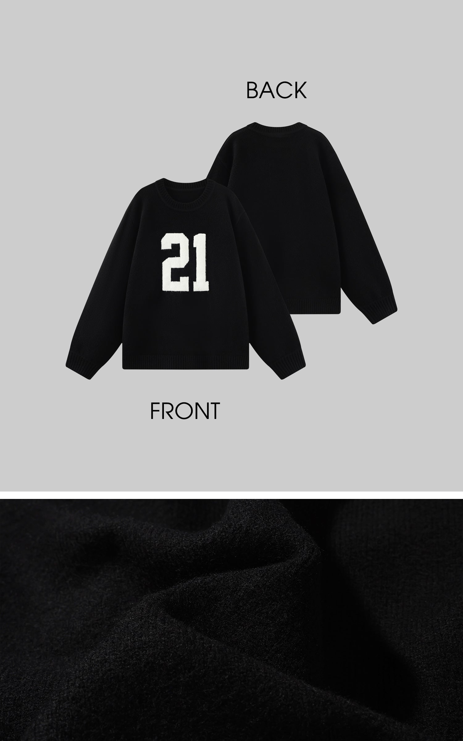 WARDEN EDGE Oversized Knit Sweater with Textured Number Motif