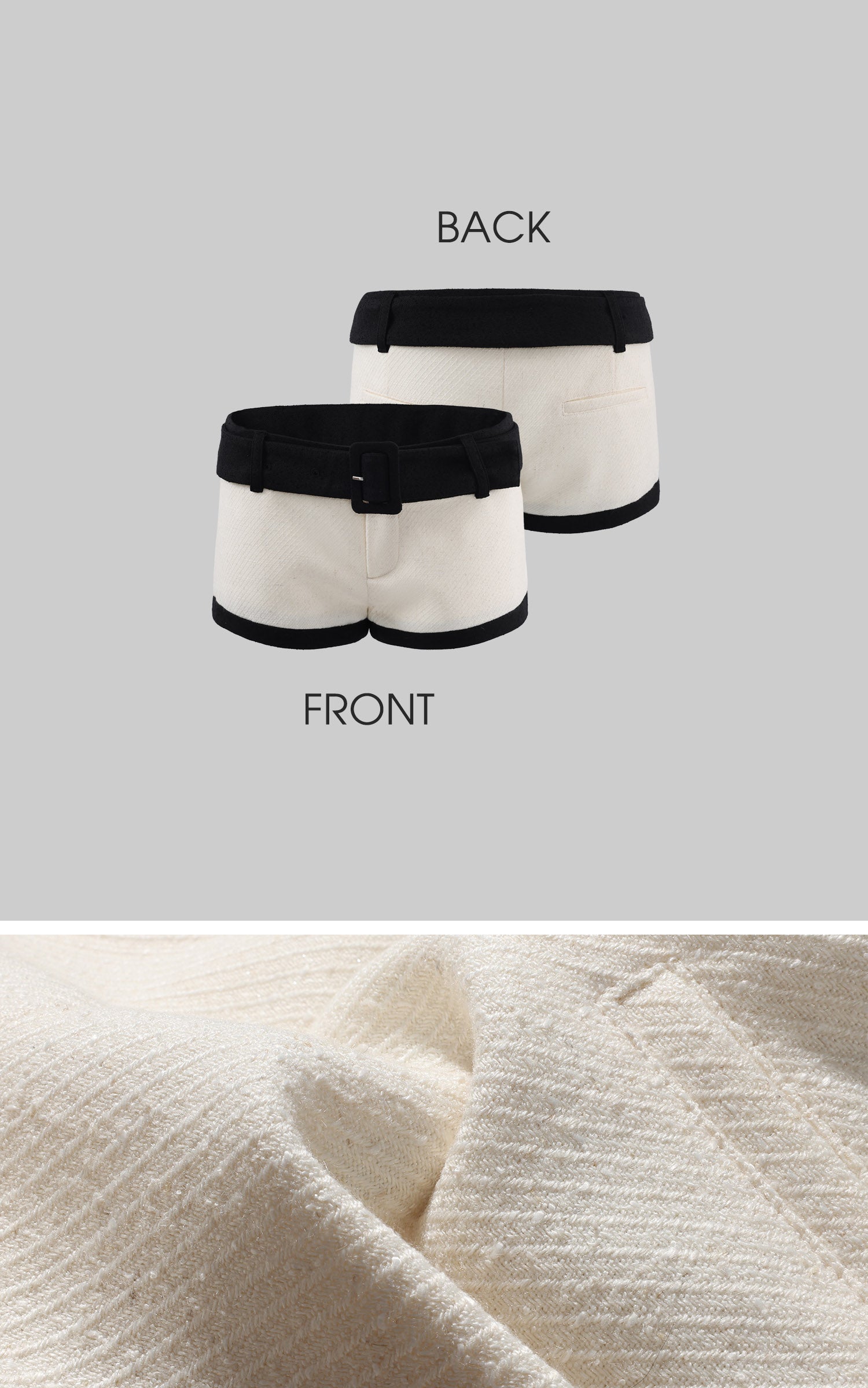 Hydrae 대비 허리 테일러드 로우라이즈 마이크로 쇼츠 벨트 디테일 핏 핫팬츠