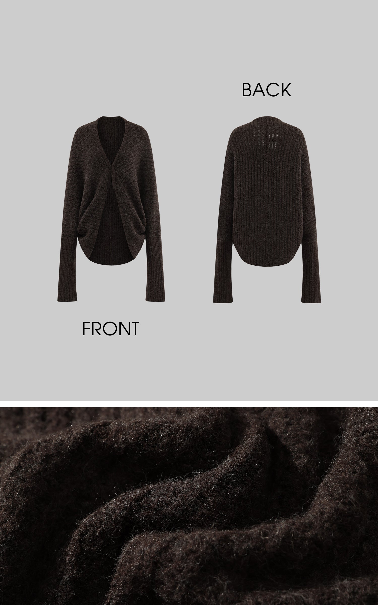 Rase le sol ダークブラウンウールドレープカーディガン