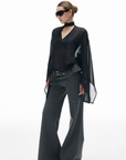 IAMXIAA Sheer Flowing Chiffon Top with Scarf Detail