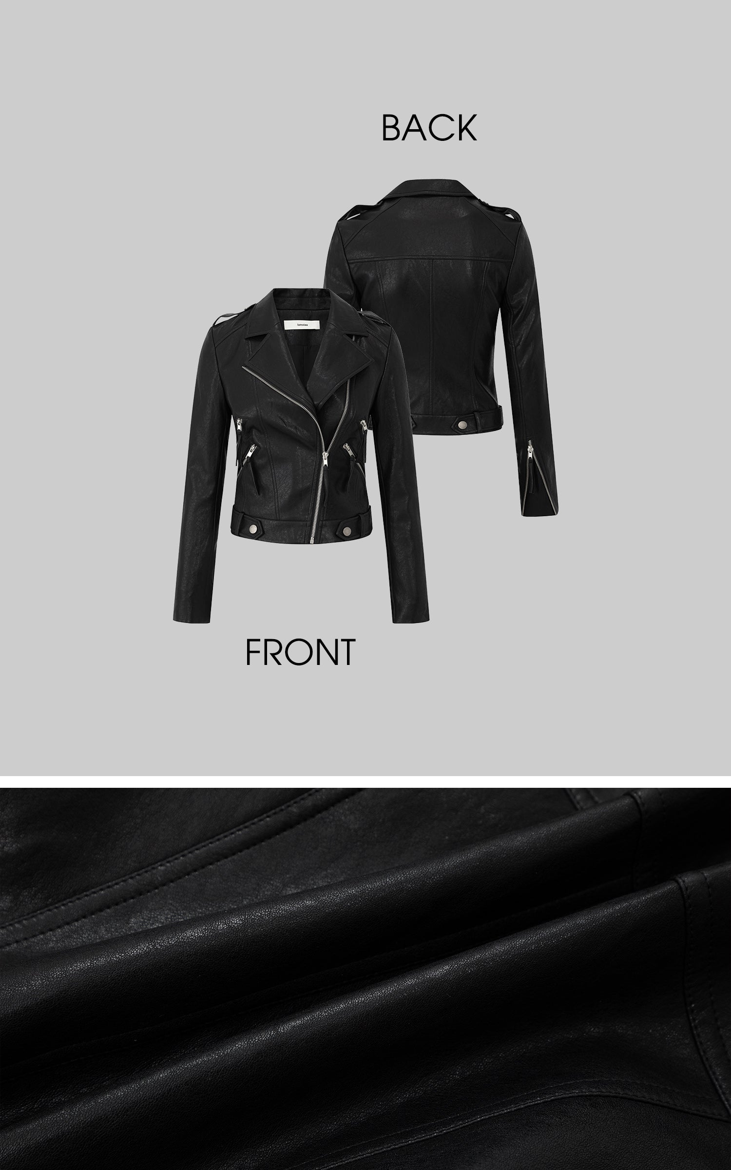 IAMXIAA Faux Leather Moto Jacket Cropped Fit with Zipper Details