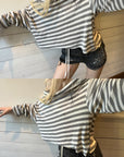 Rase le sol Asymmetric Striped Off-Shoulder Long Sleeve Top