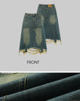 WARDEN EDGE Distressed Denim Skirt with Deconstructed Hem and Vintage Washed Edge