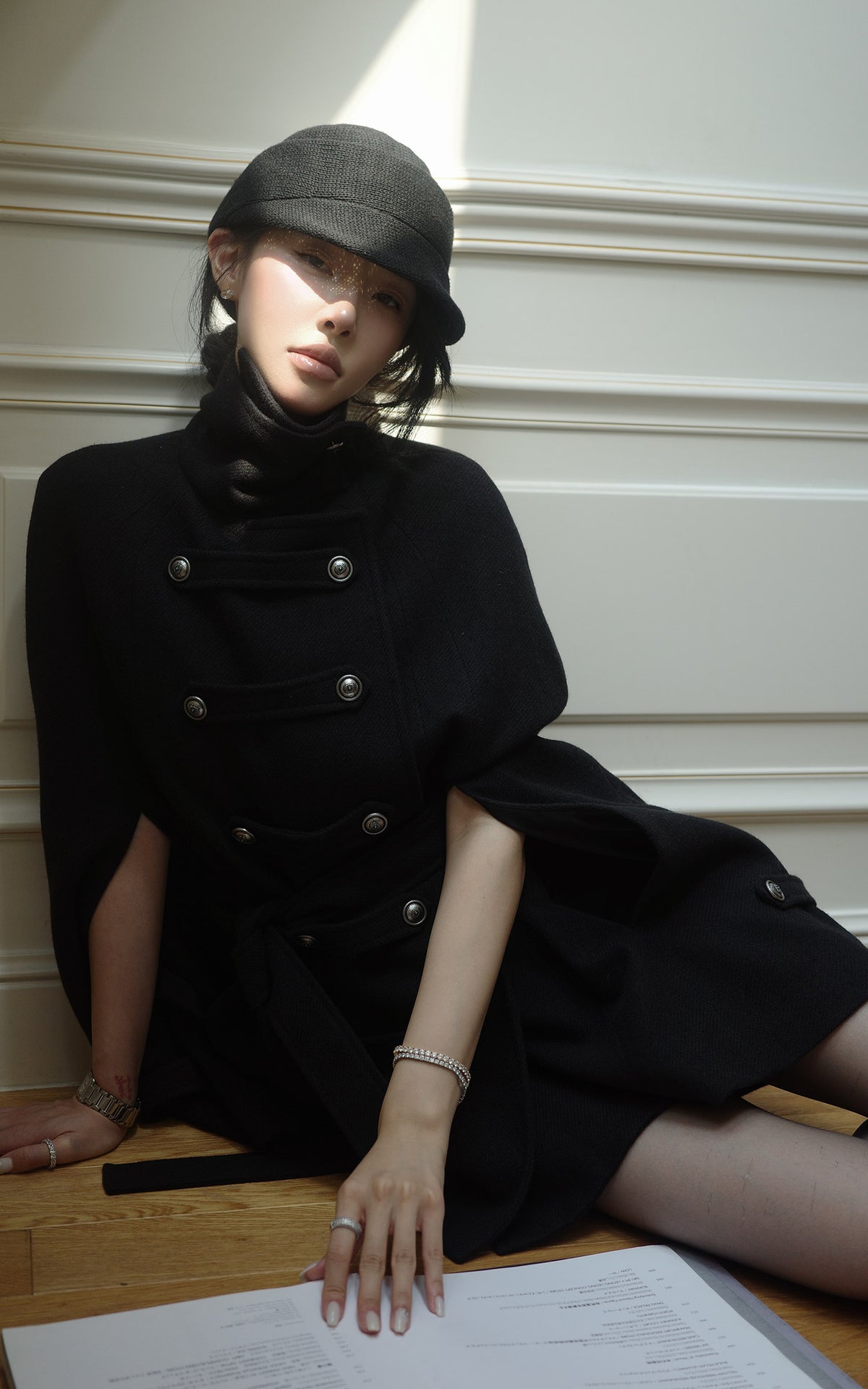 Hydrae Military Inspired Wool Cape Coat With Double Breasted Button Detailing
