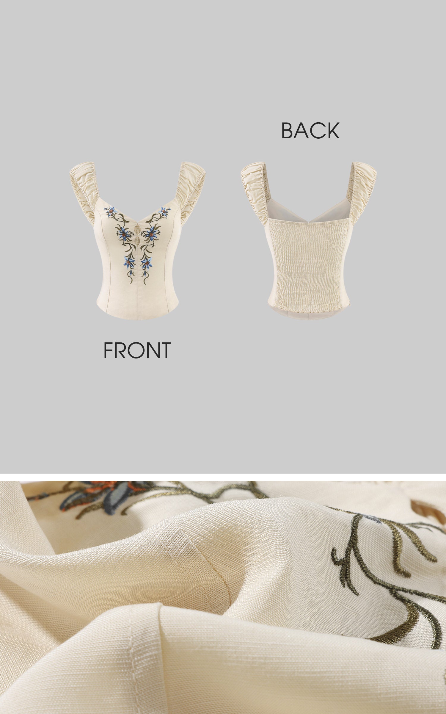 Hydrae Haut corset paysanne froncé brodé