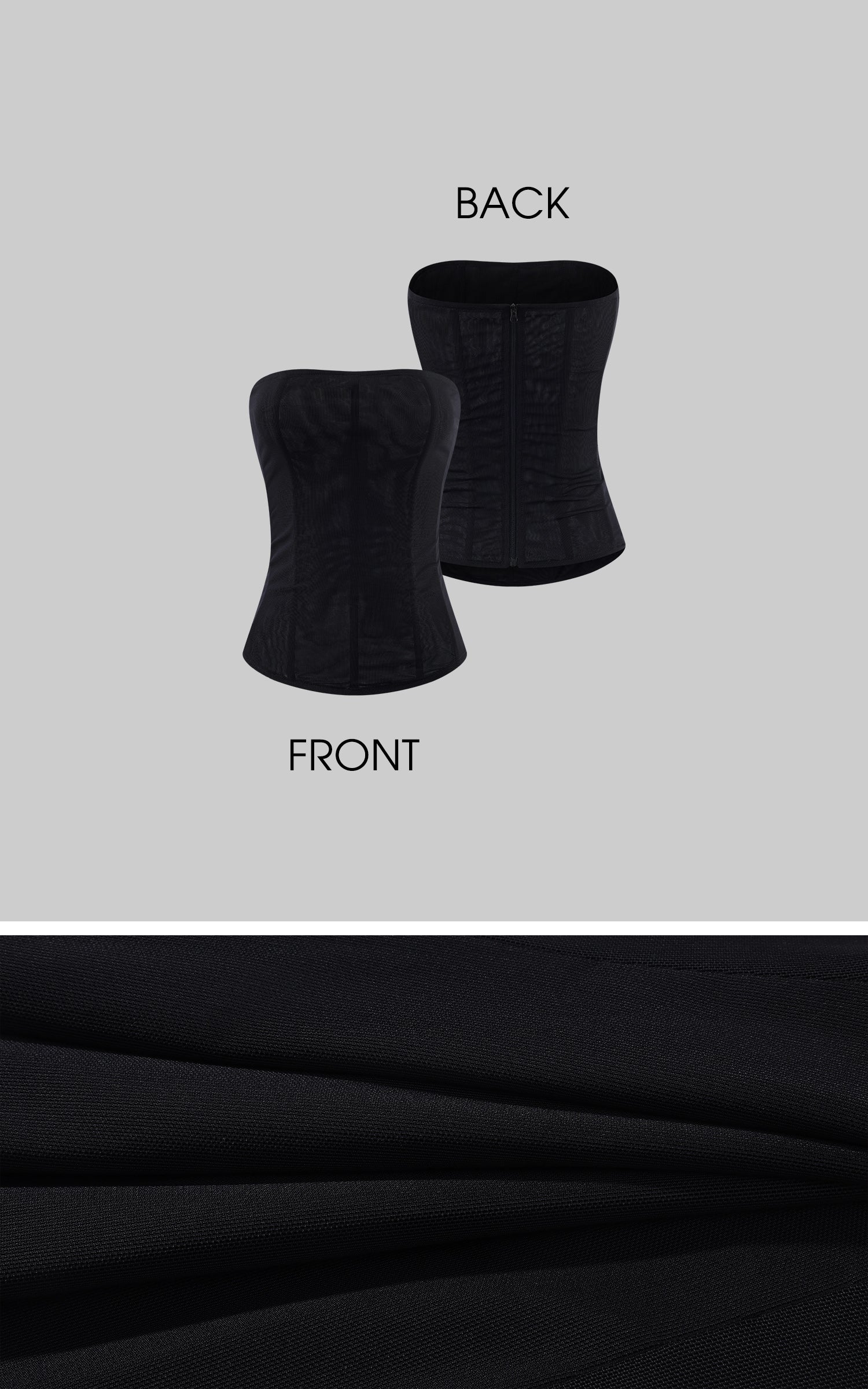 ROVENTE Black Strapless Mesh Corset Top