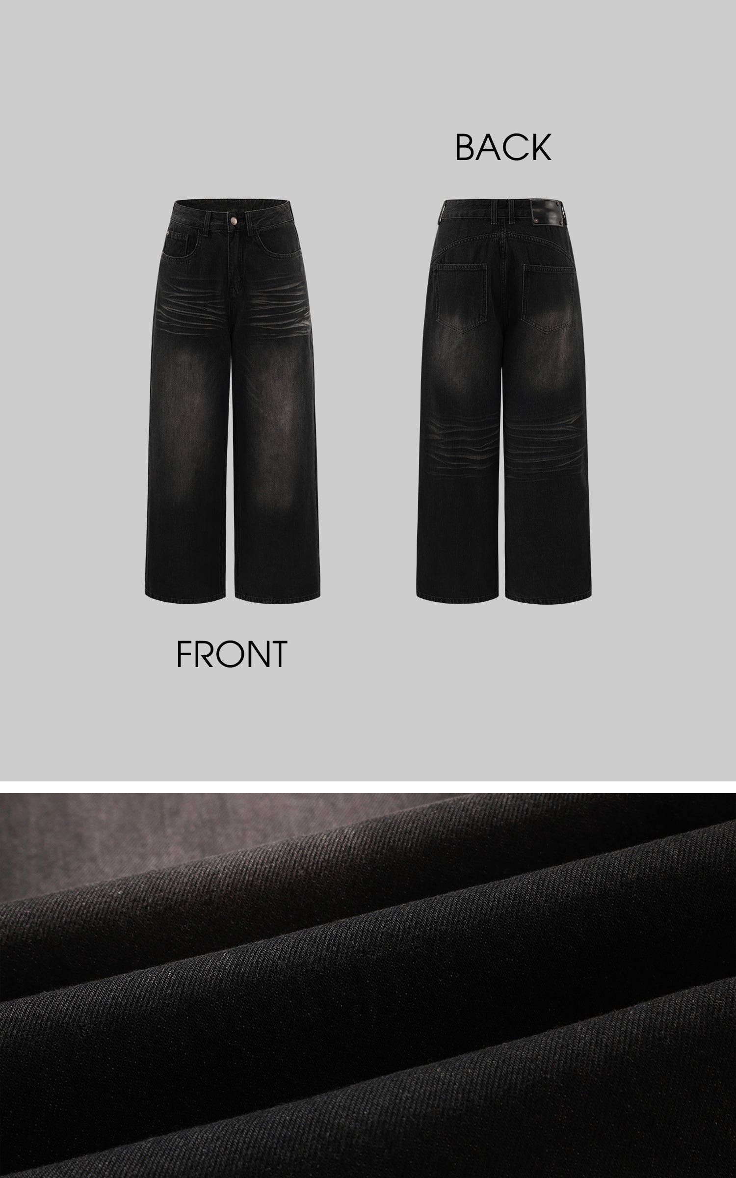 ROVENTE Washed Black Wide Leg Denim Pants