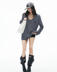IAMXIAA Oversized Striped Deep Scoop Long Sleeve Top