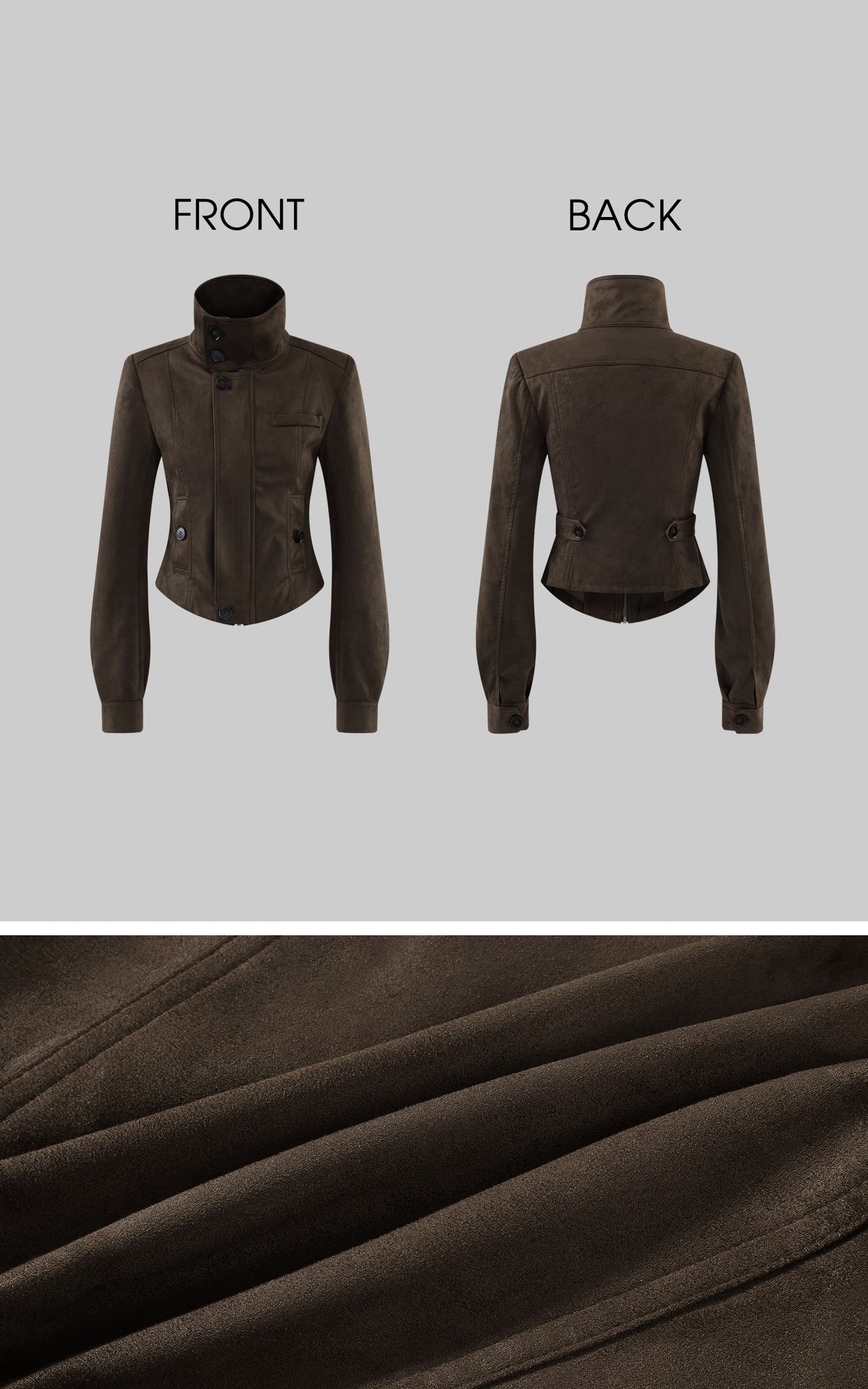 WARDEN EDGE Distressed Suede High-Neck Cropped Jacket